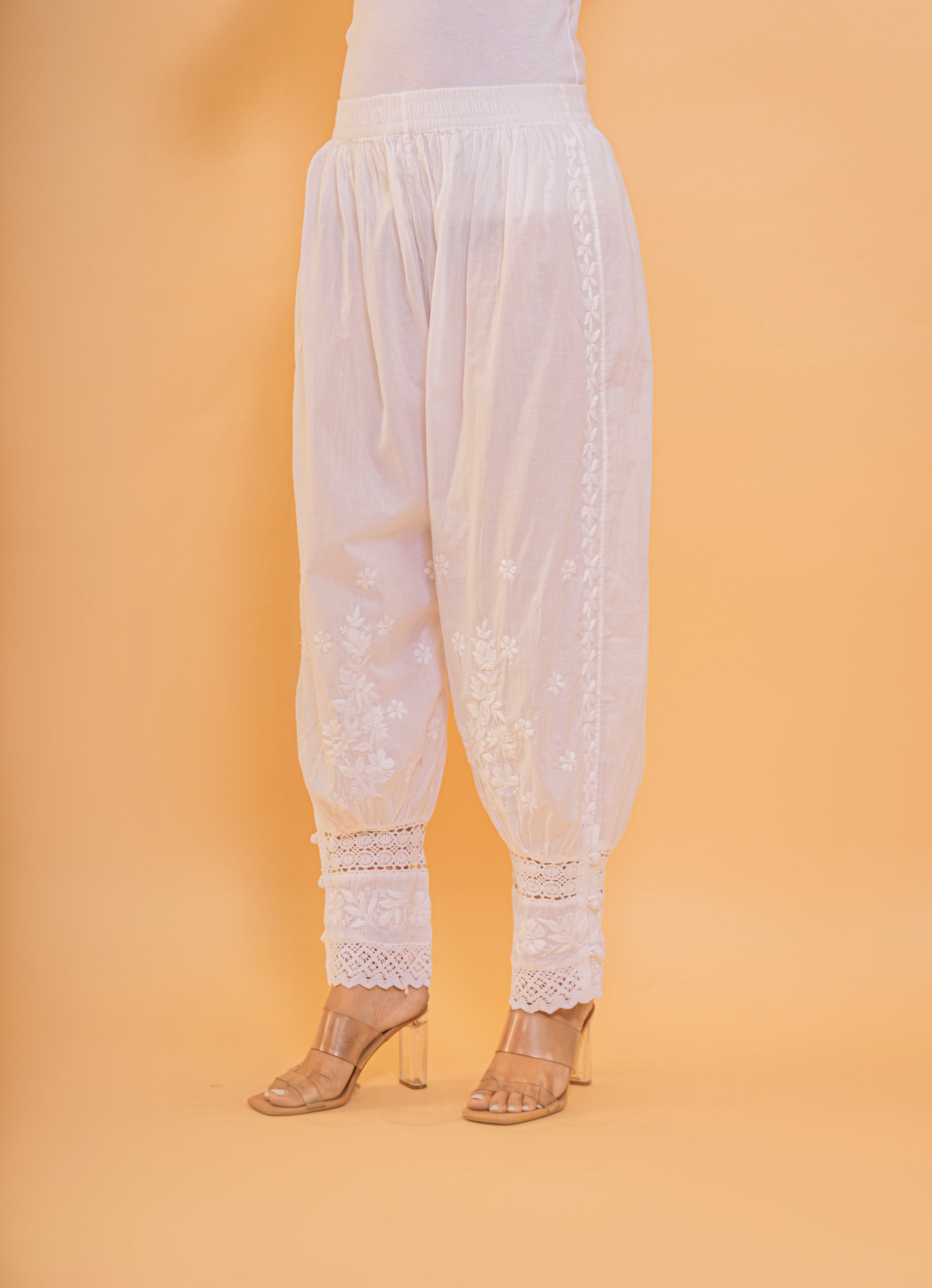 Fizaa Chikankari Cotton Afgani Pants White