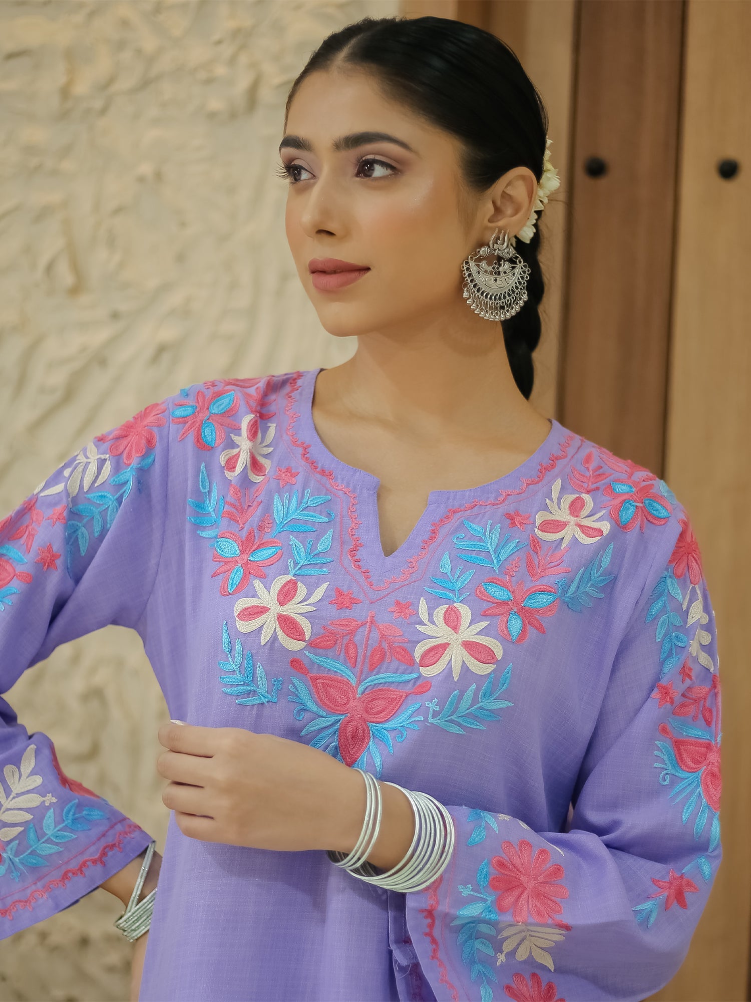 Falak Kashmiri Long Kurta Set - Lavender