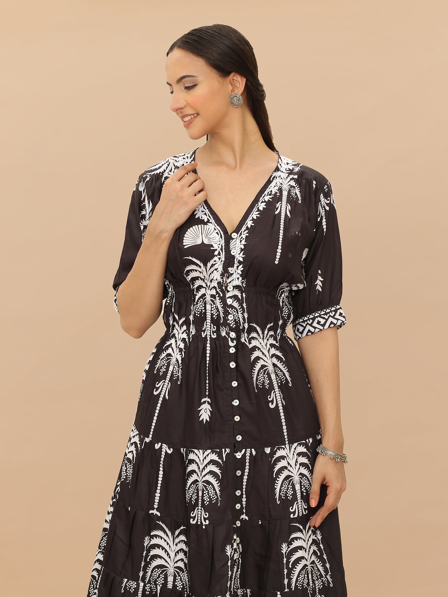 Saba Chikanakri Dress in Printed Poly Muslin - Black