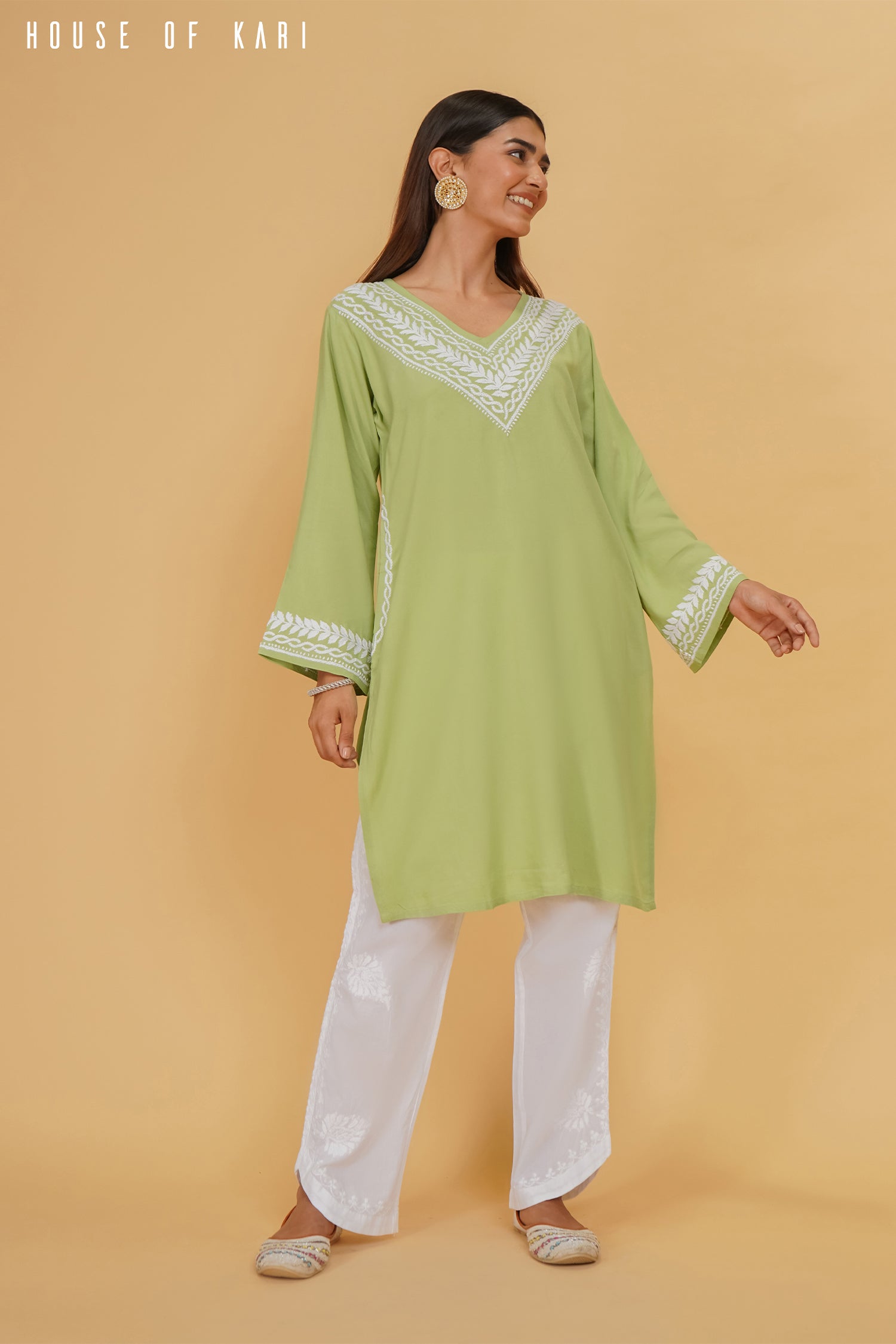 Tarini in Rayon Chikankari Medium Kurta In Pista Green
