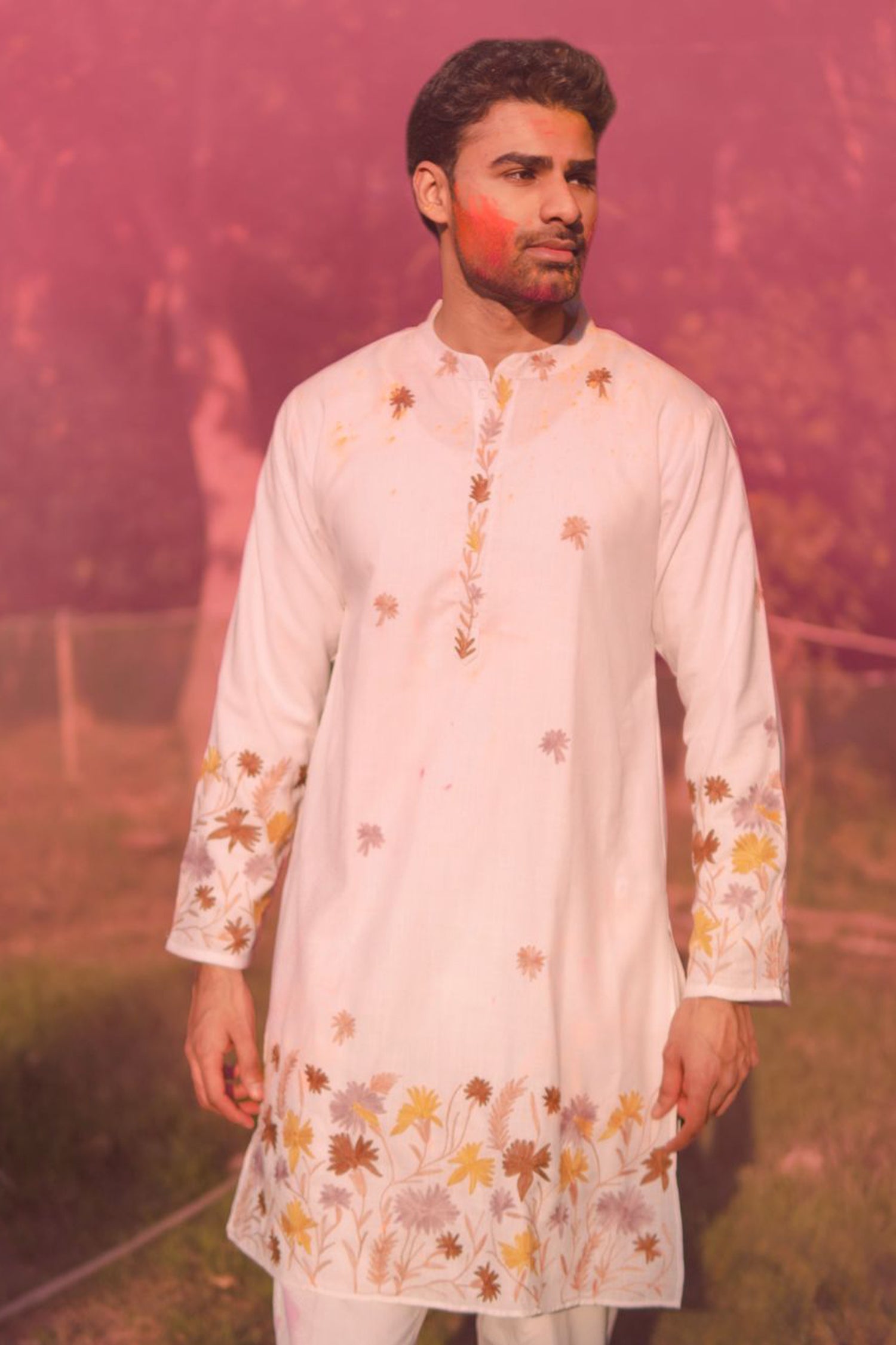 Cotton Aari Work Kurta for Men – Multi Coloured Embroidery