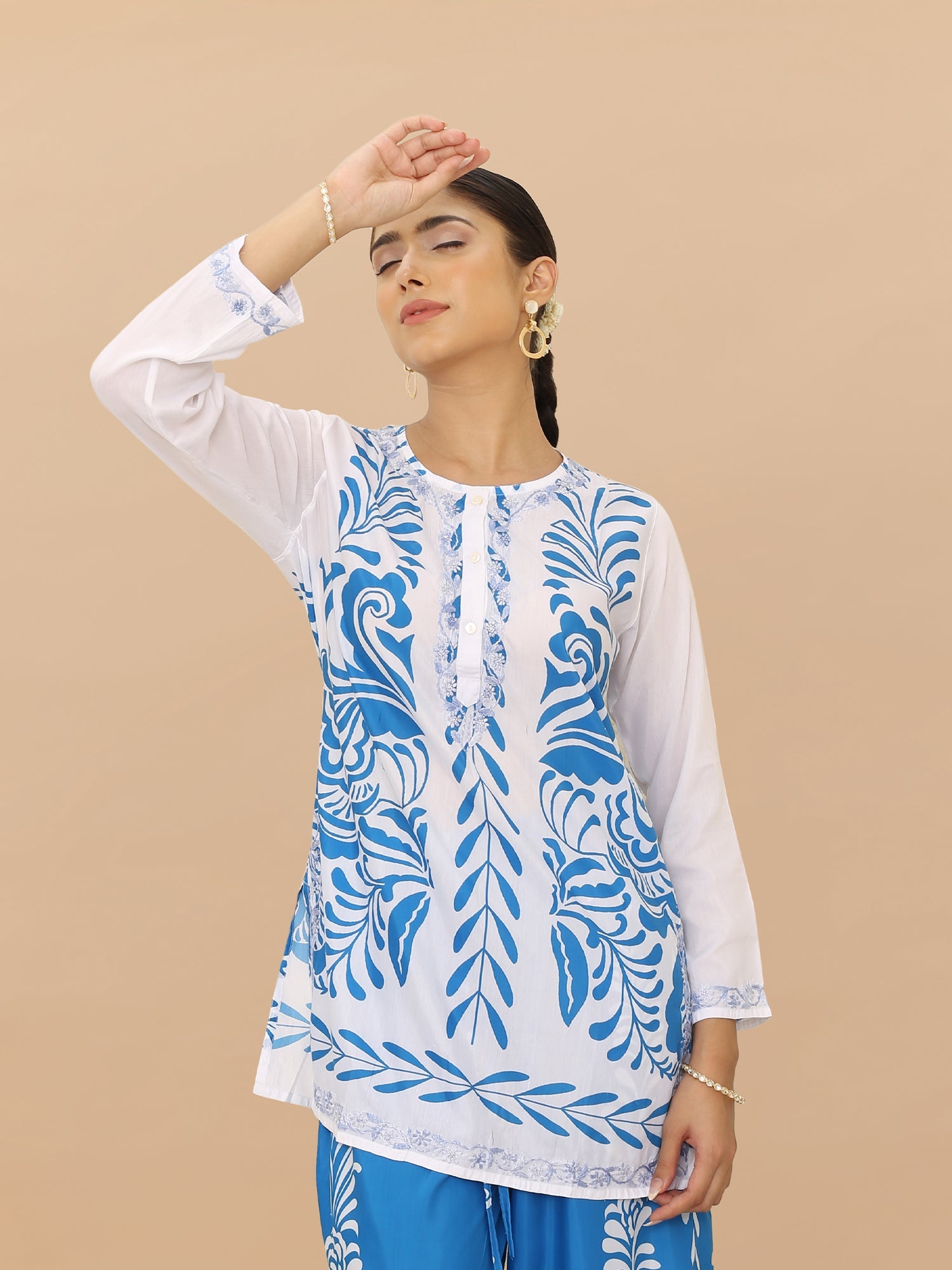 Saba Chikankari Cord Set in Poly Muslin Set - Blue