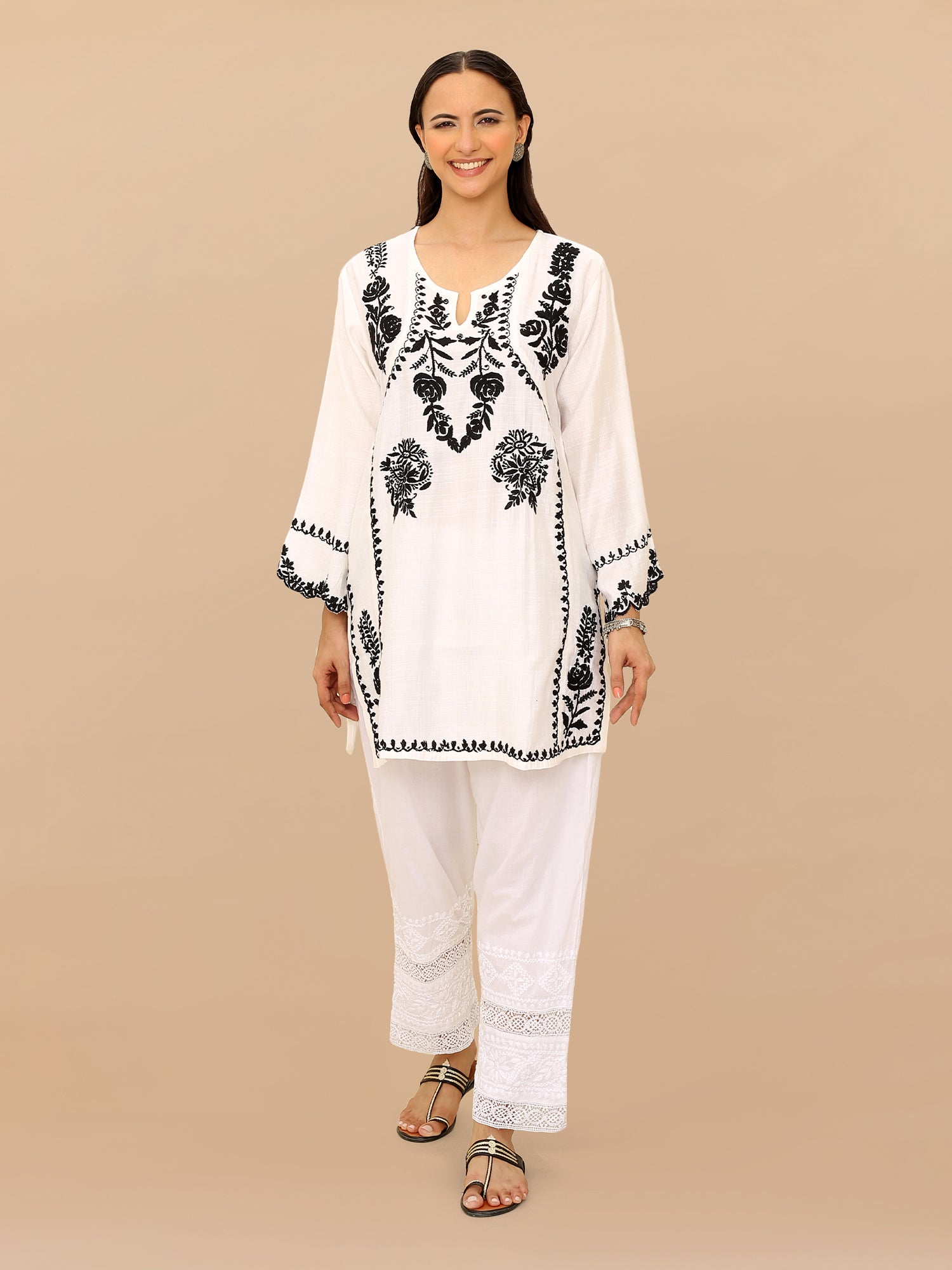 Saba Chikankari Short kurta in Modal Silk - White