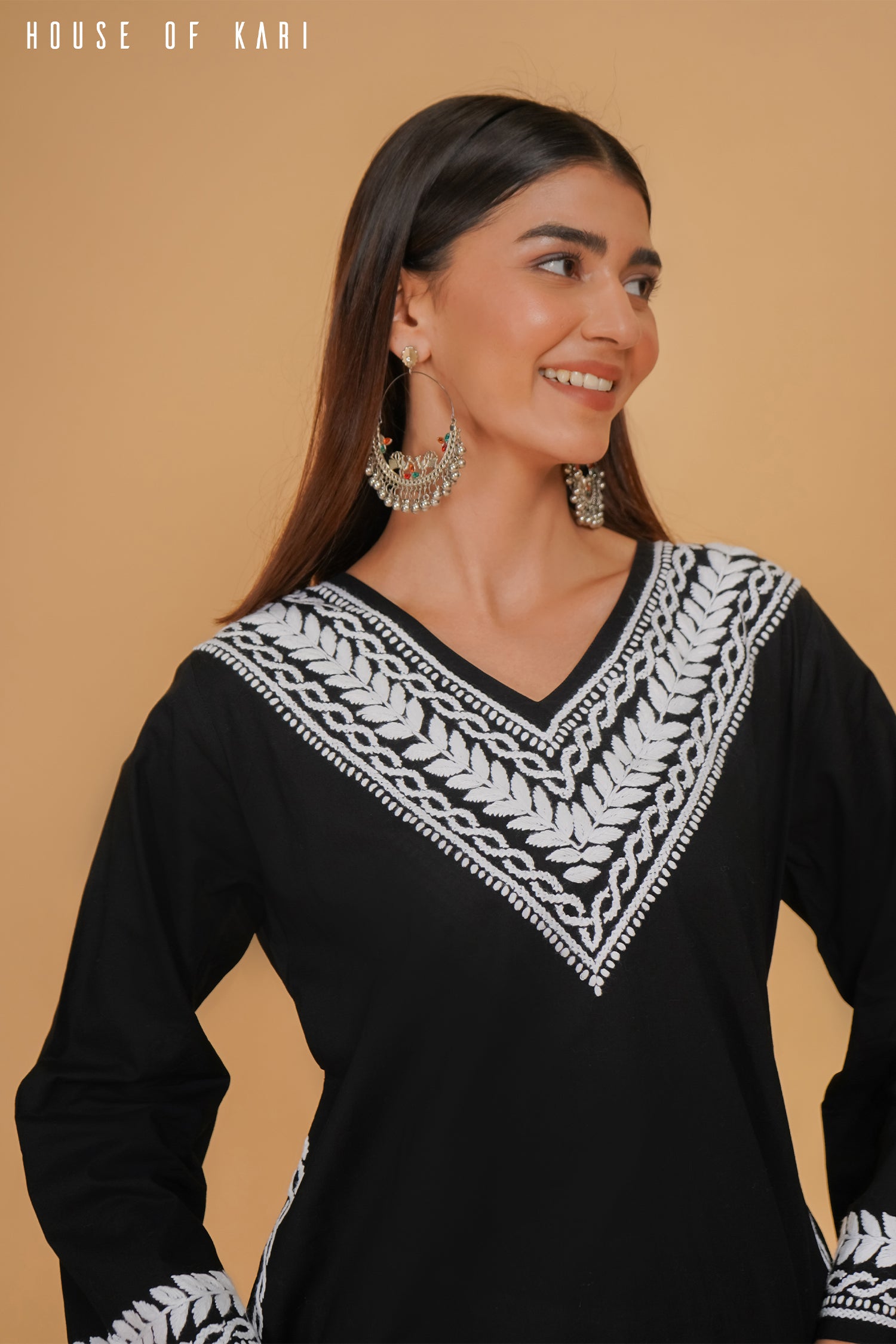 Rayon Chikankari Medium Kurta In Black