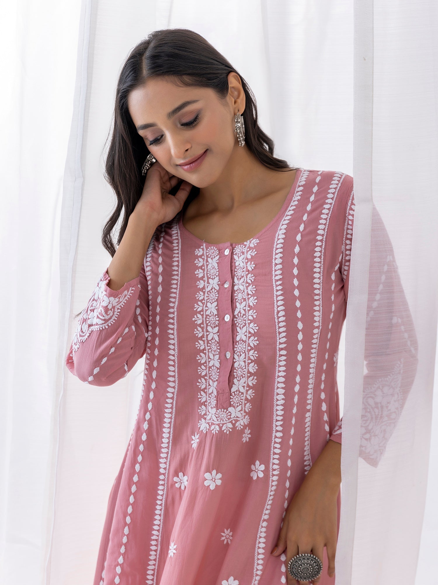 Fizaa Pink Modal Chikankari Kurta