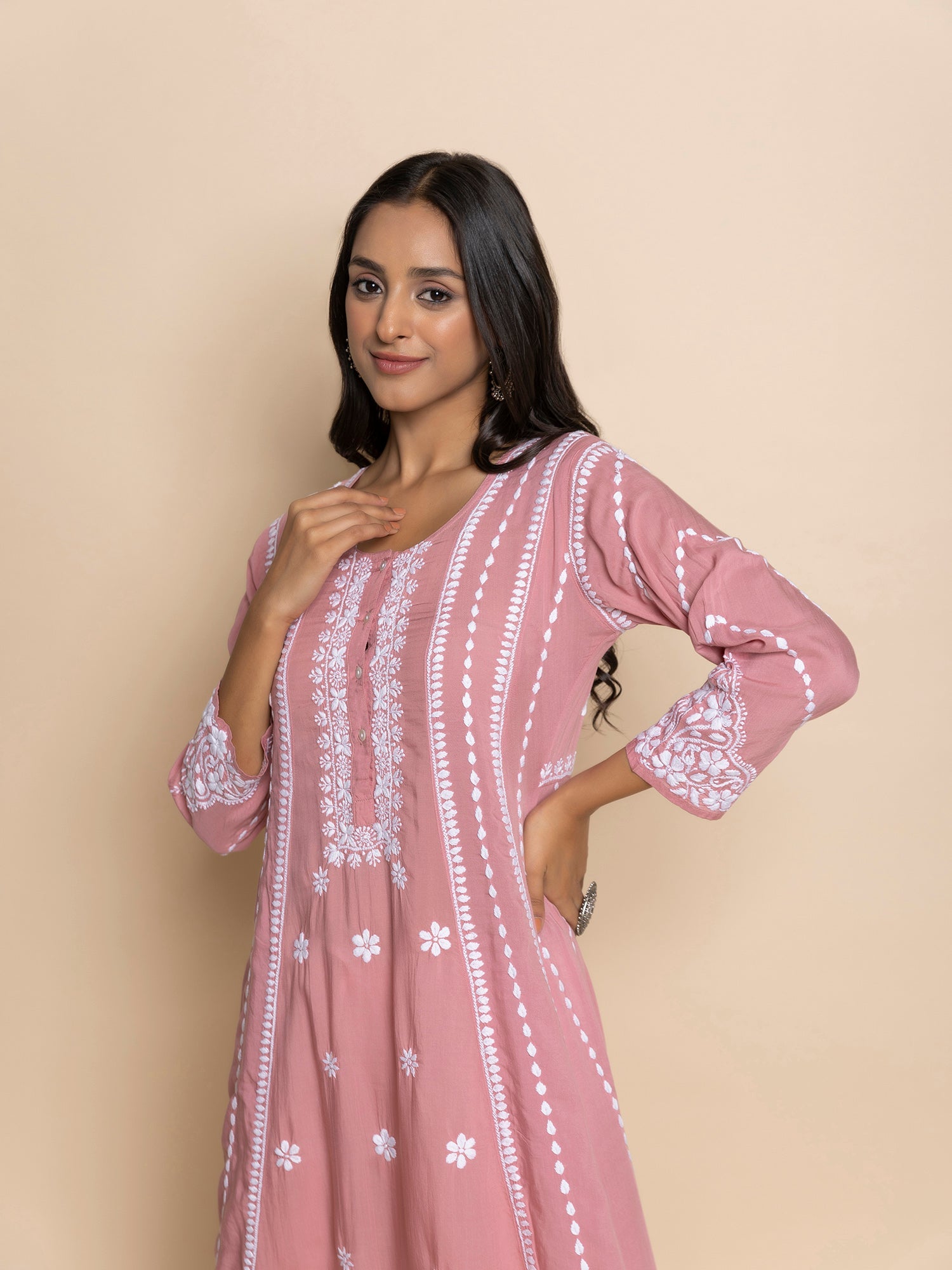 Fizaa Pink Modal Chikankari Kurta