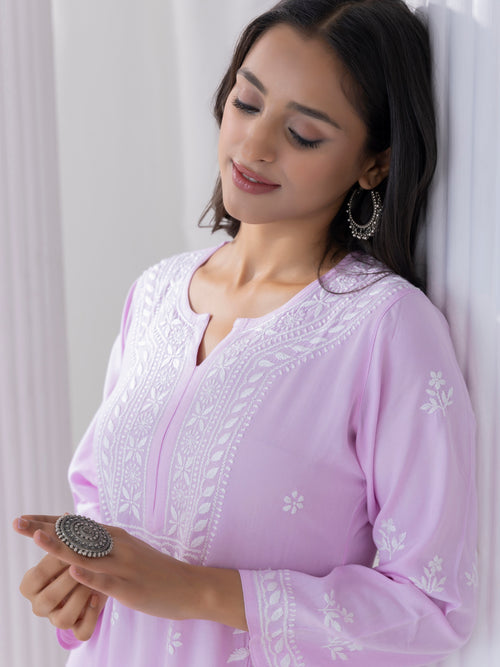 Fizaa Kurta with Chikankari Hand Embroidery Pink