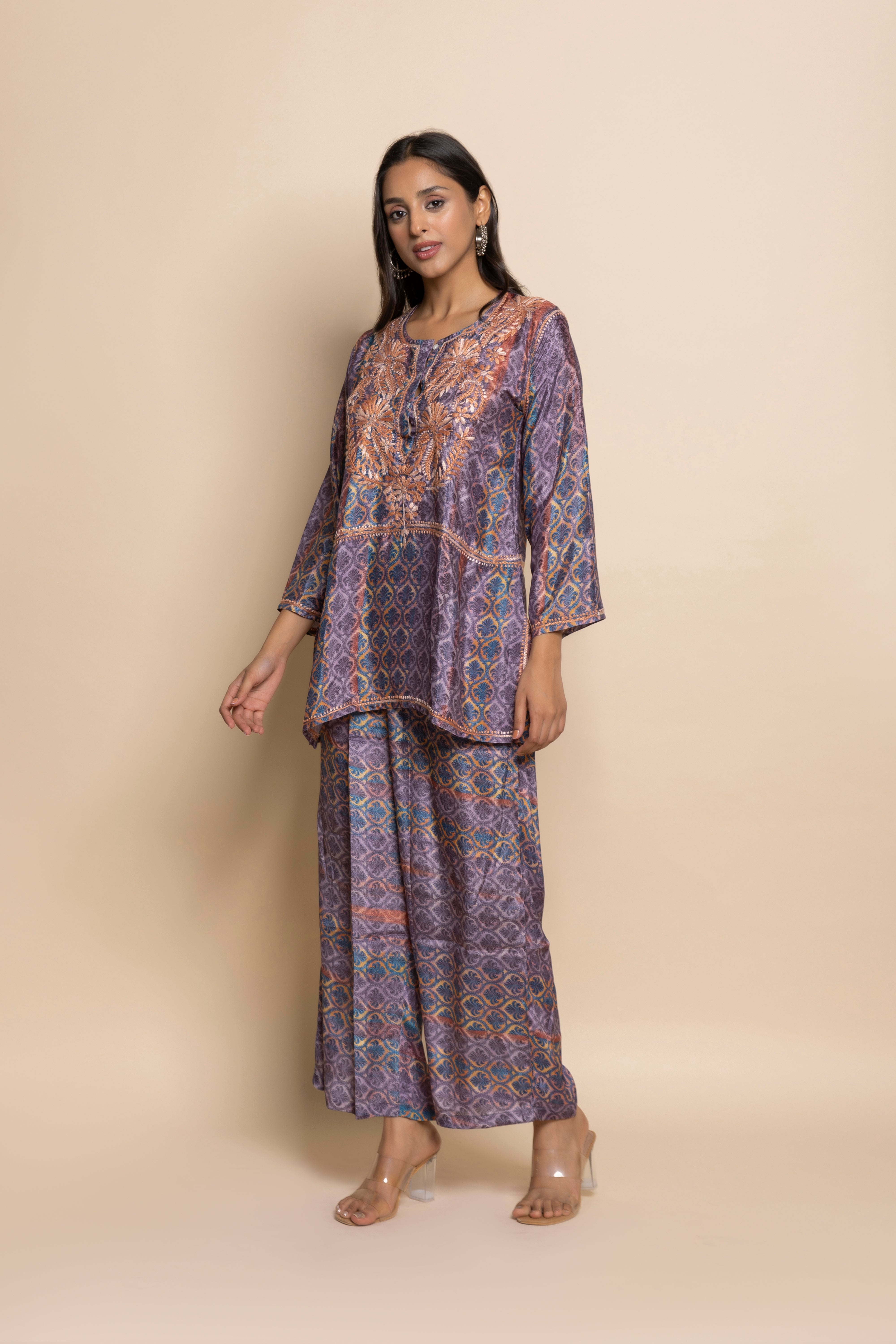 Triyata in HOK Chikankari cord set in Poly Silk Multicolor