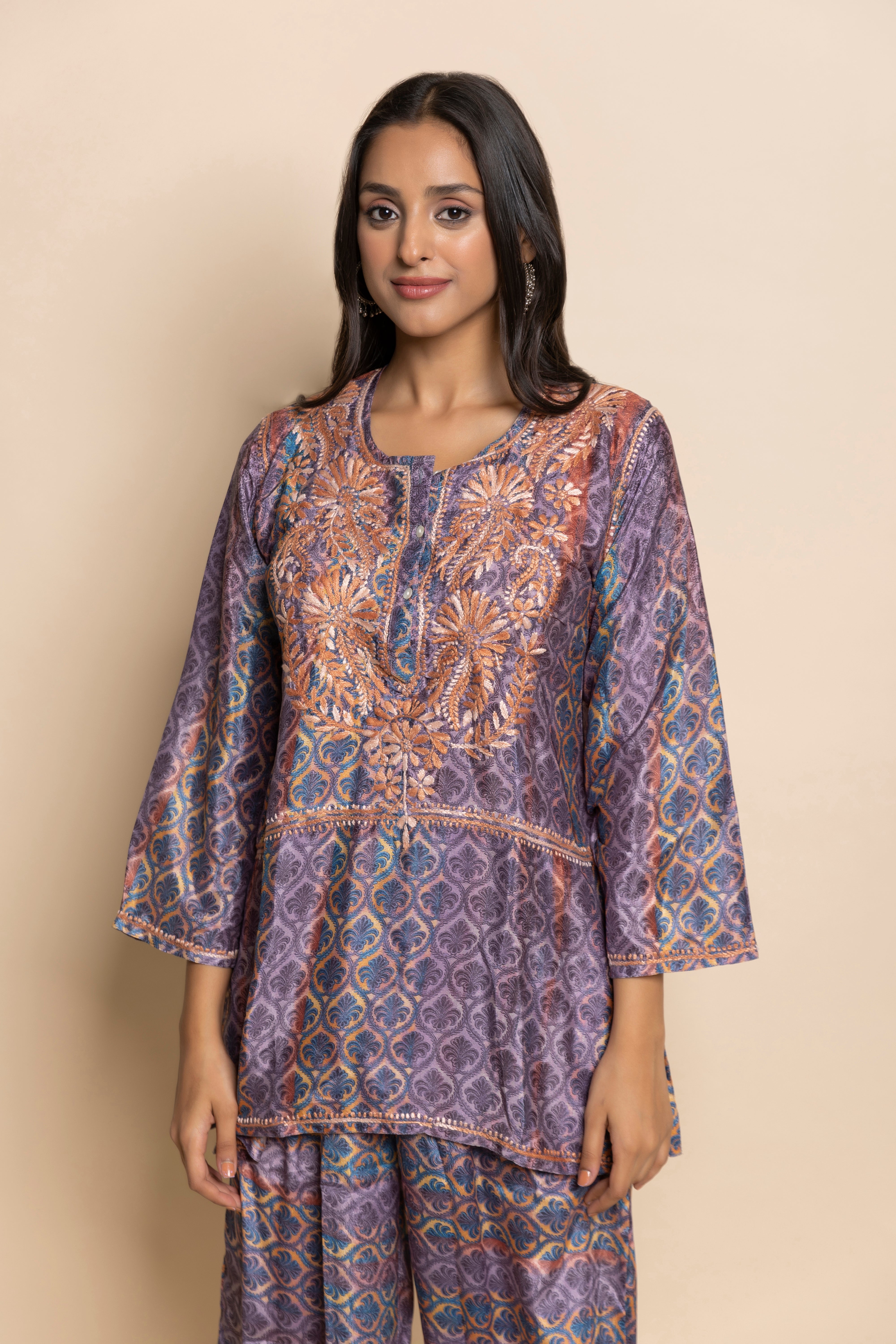 Triyata in HOK Chikankari cord set in Poly Silk Multicolor