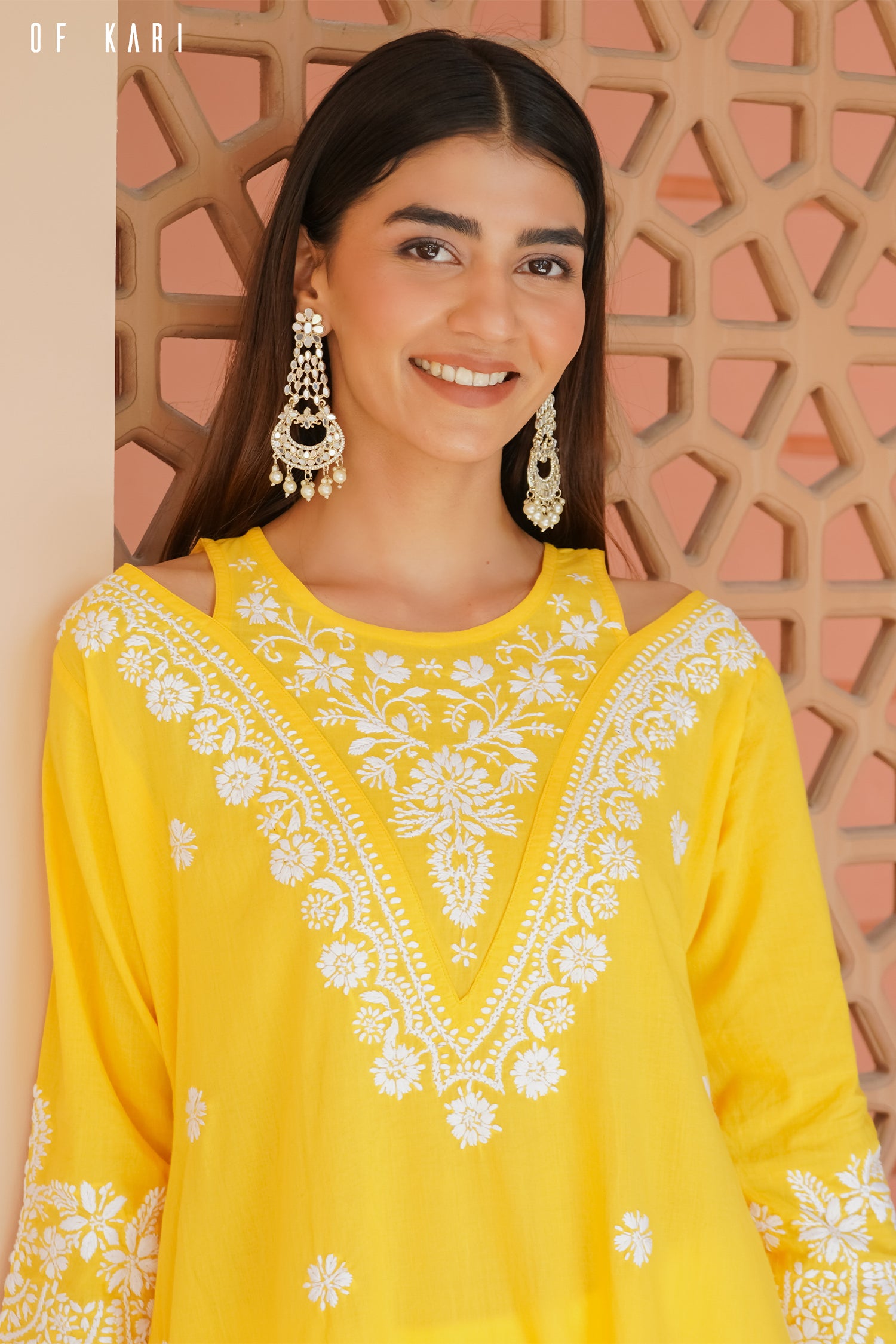 Cotton Chikankari Long Kurta Yellow