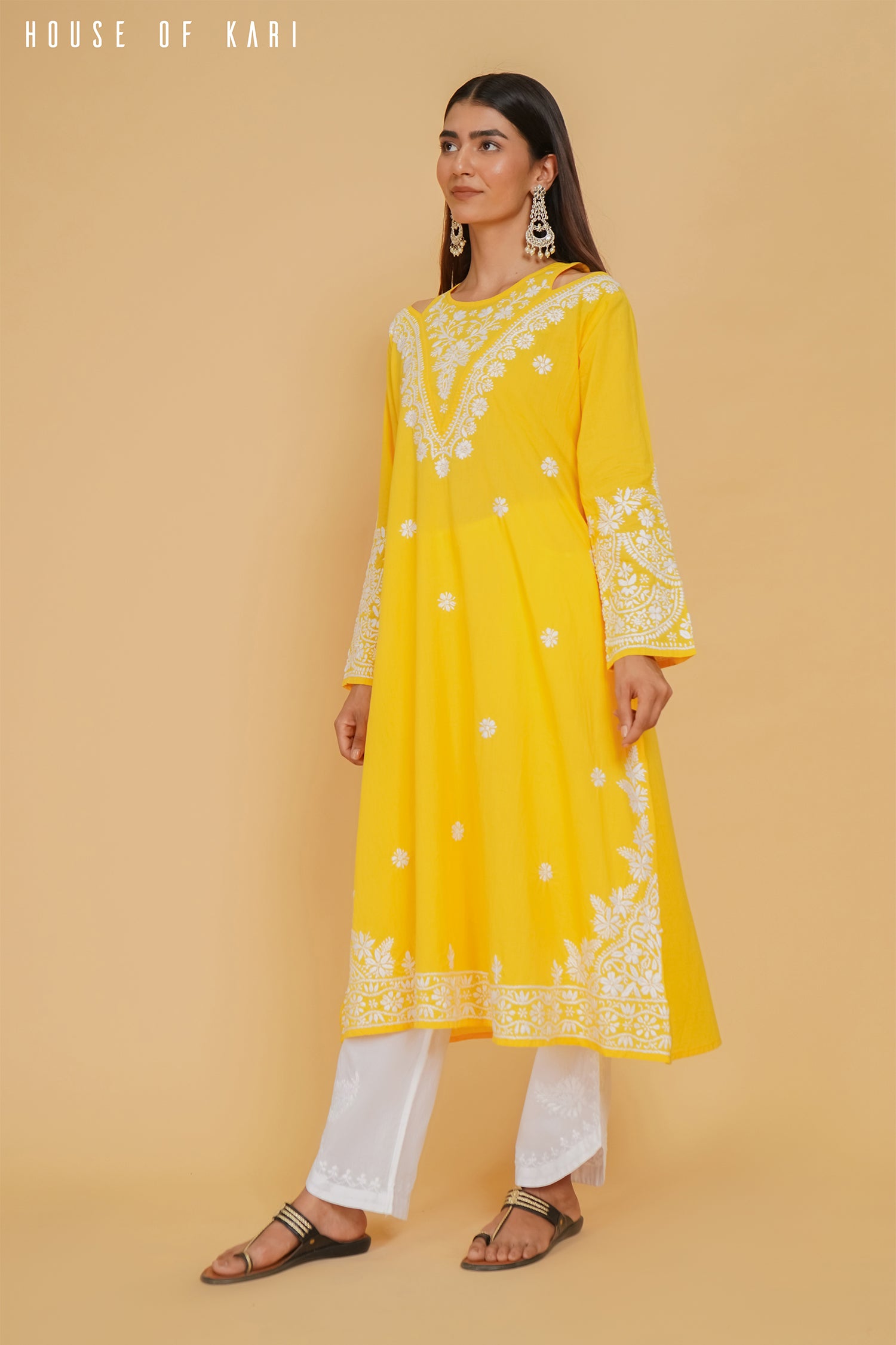 Cotton Chikankari Long Kurta Yellow