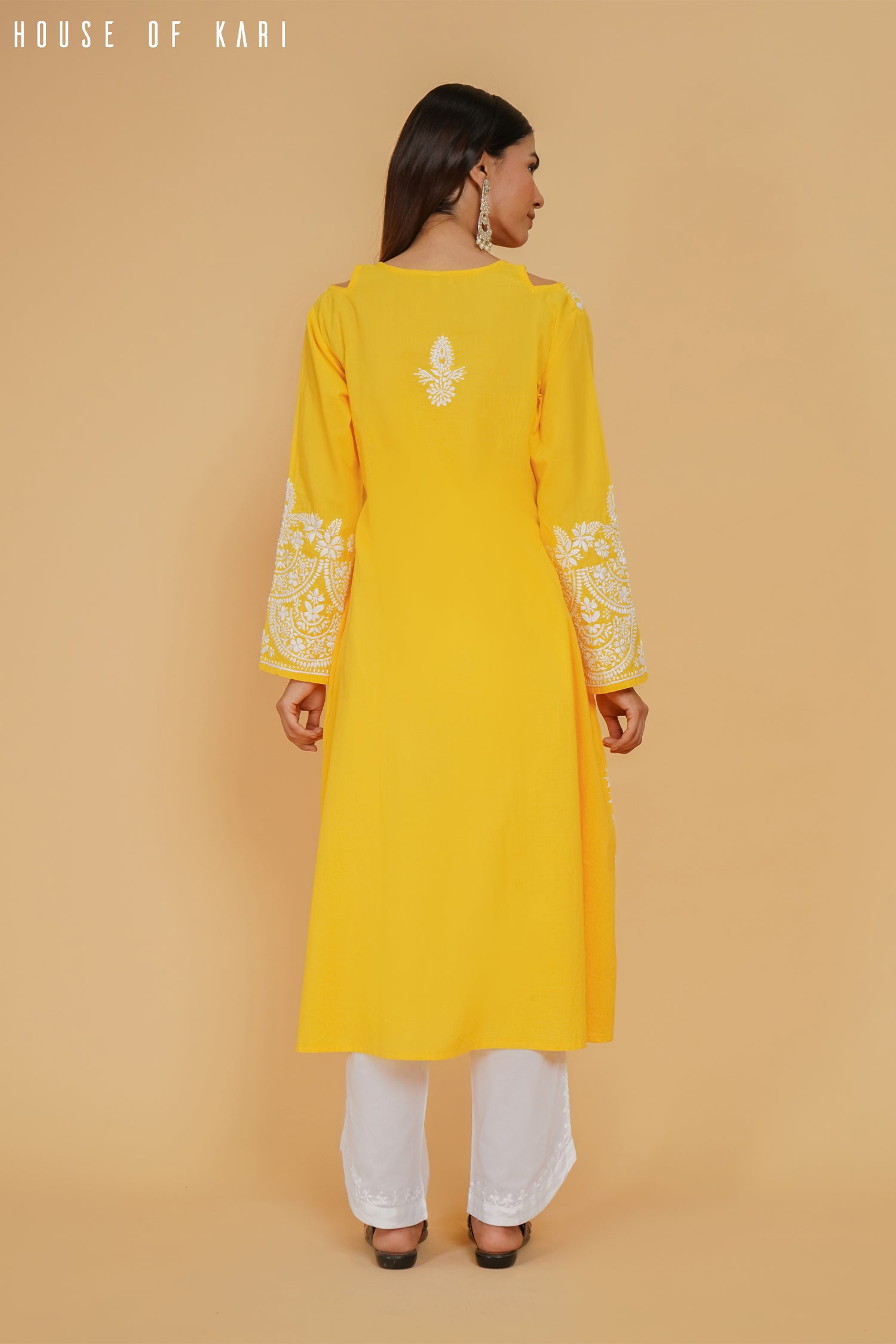 Cotton Chikankari Long Kurta Yellow