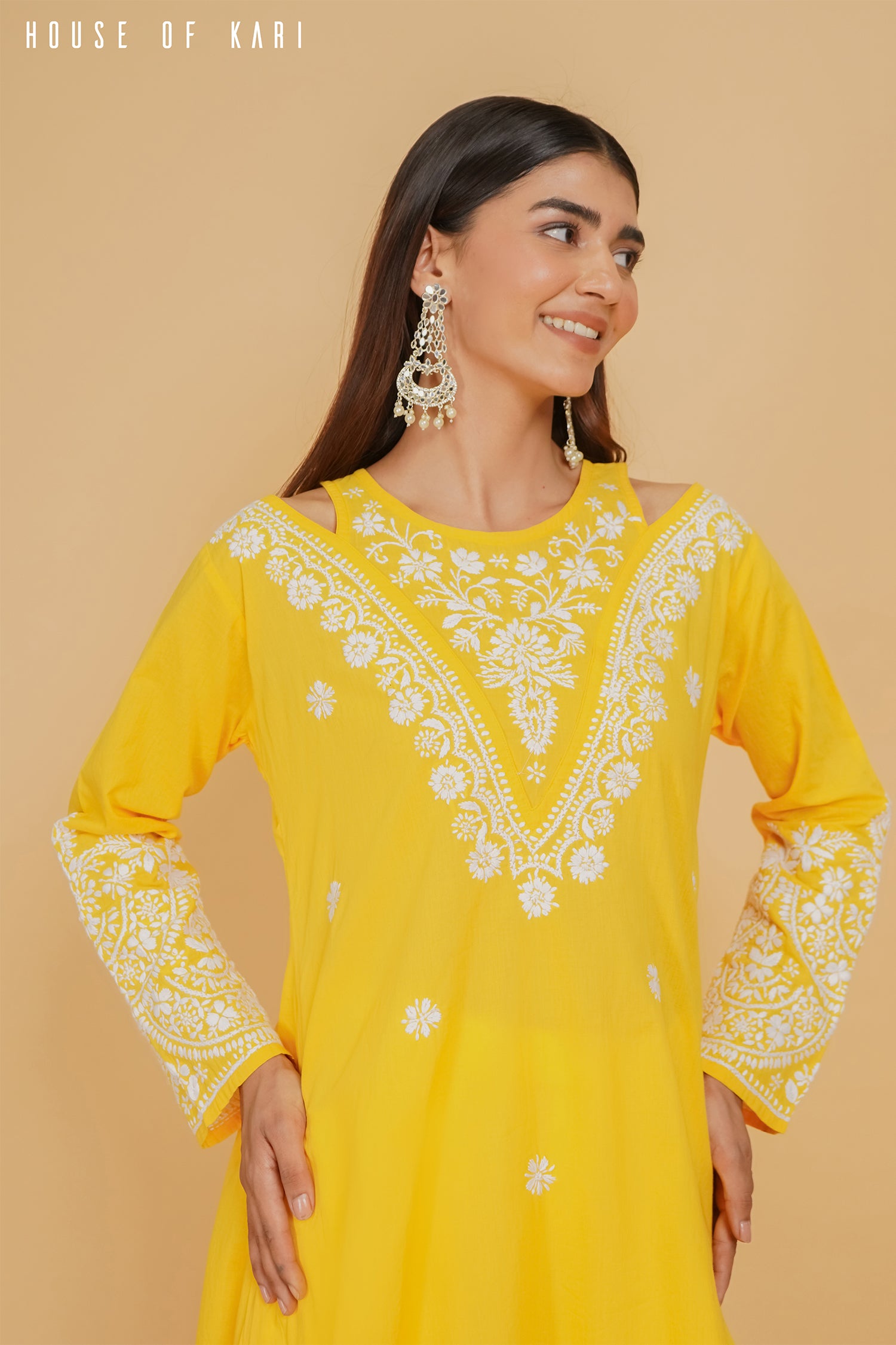 Cotton Chikankari Long Kurta Yellow