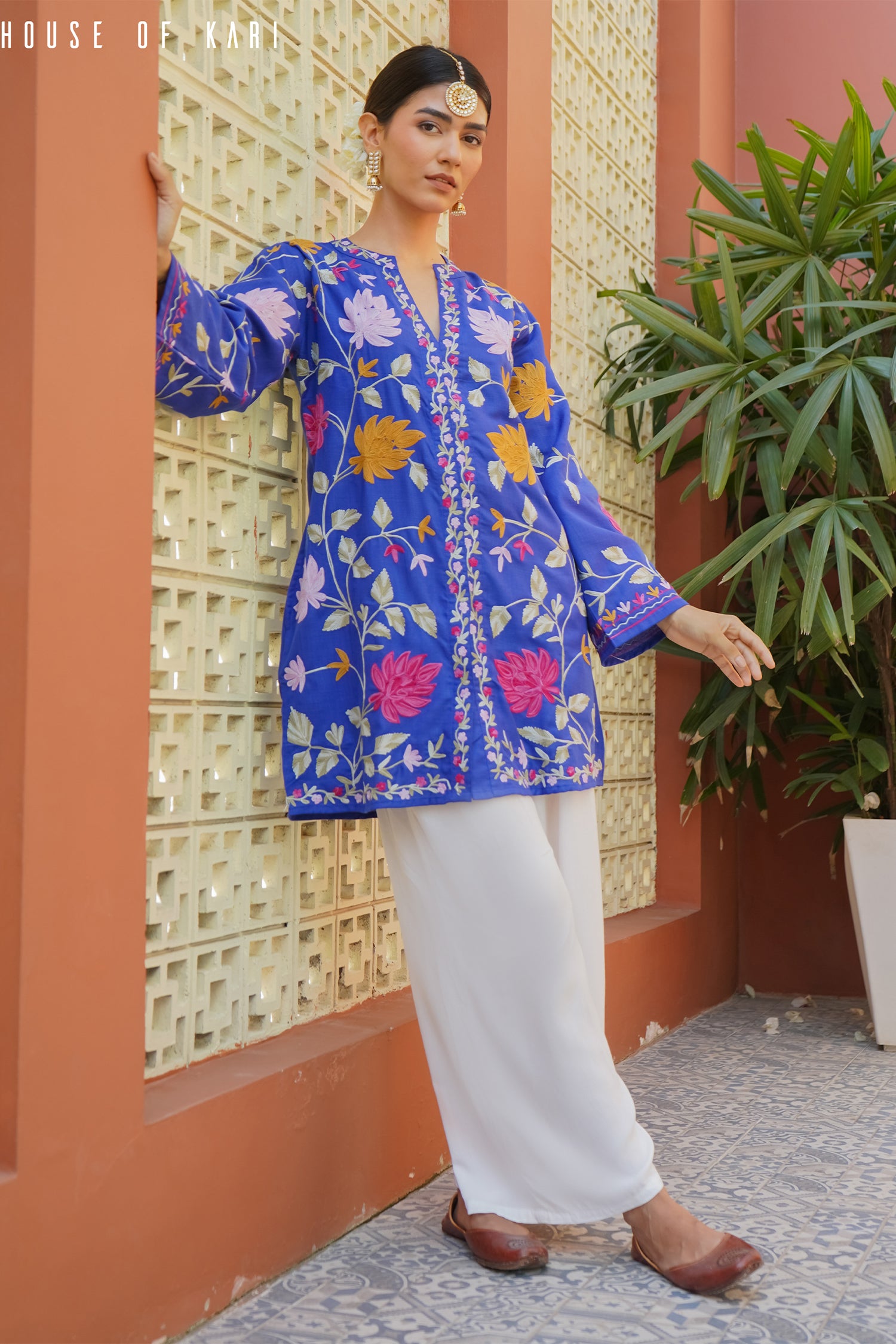 Kashmiri Aari Work Cotton Kurta Jacket – Royal Blue