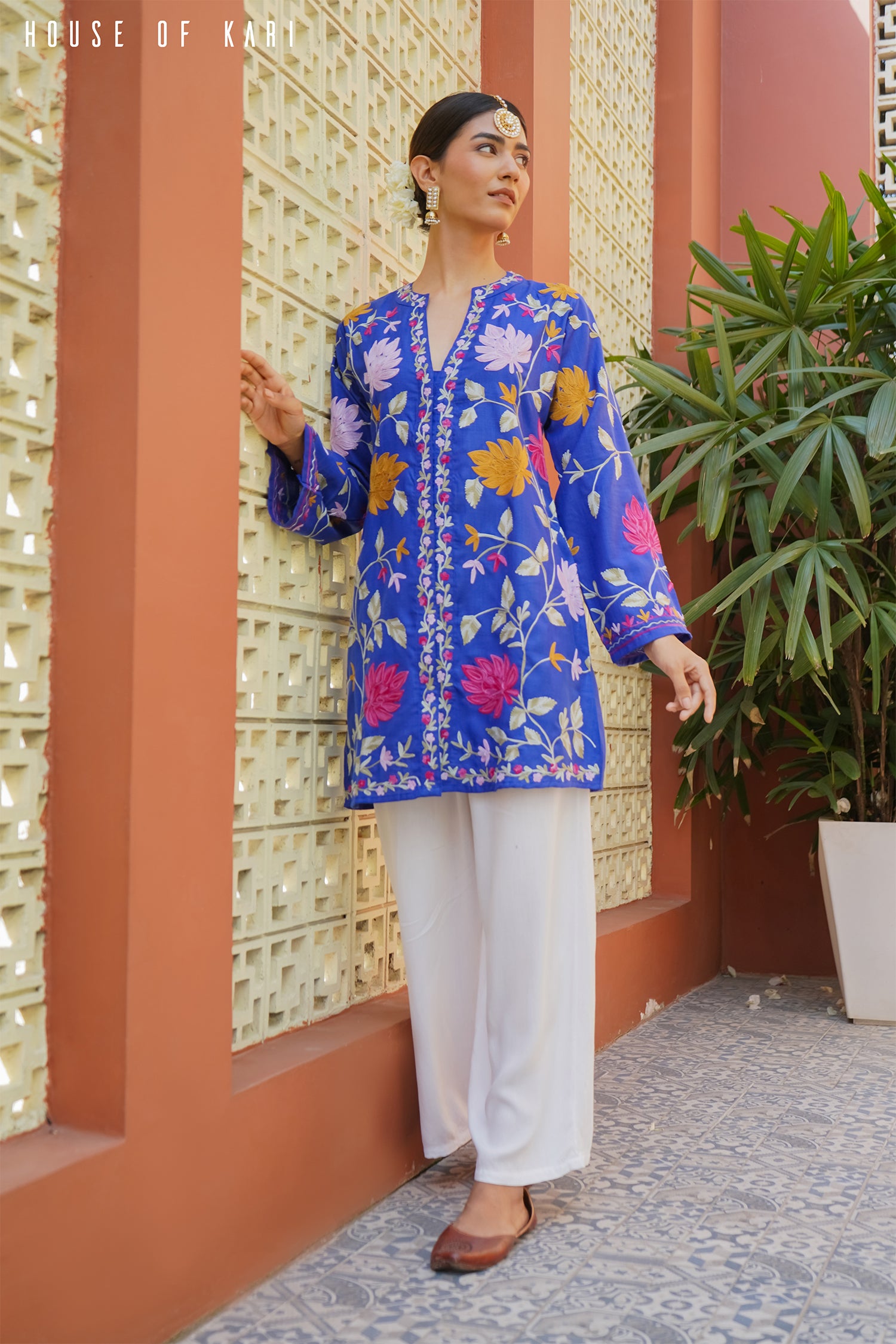 Kashmiri Aari Work Cotton Kurta Jacket – Royal Blue