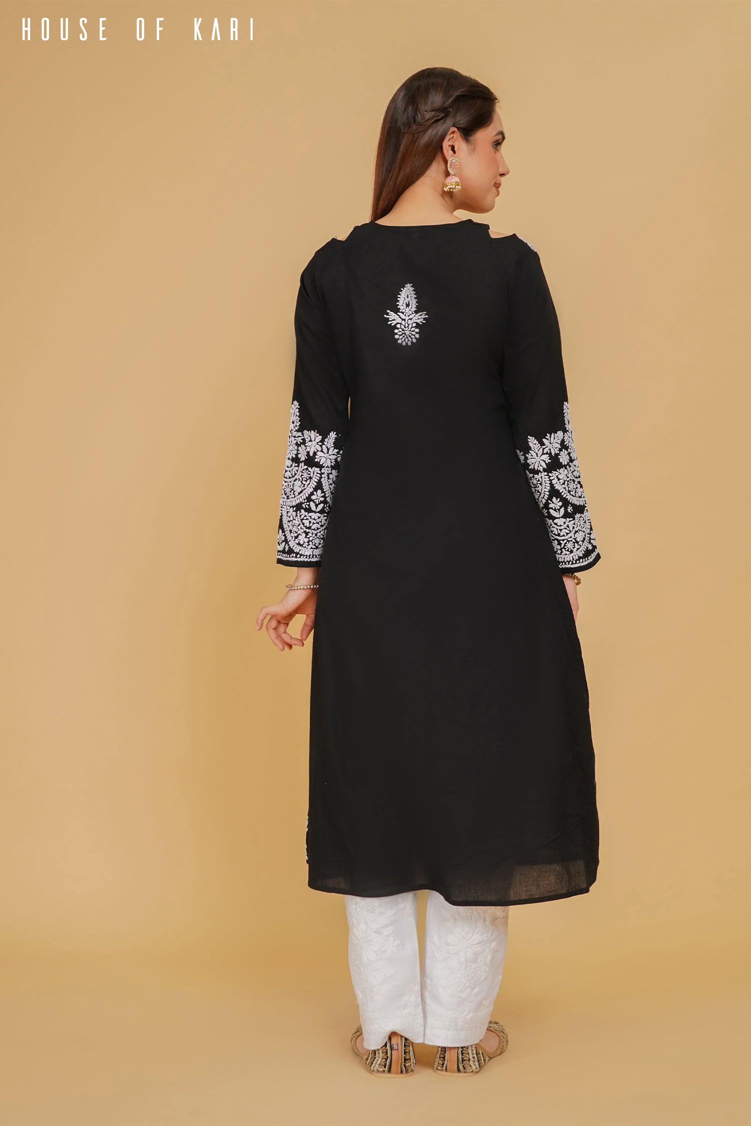 ADA in Cotton Chikankari Long Kurta Black