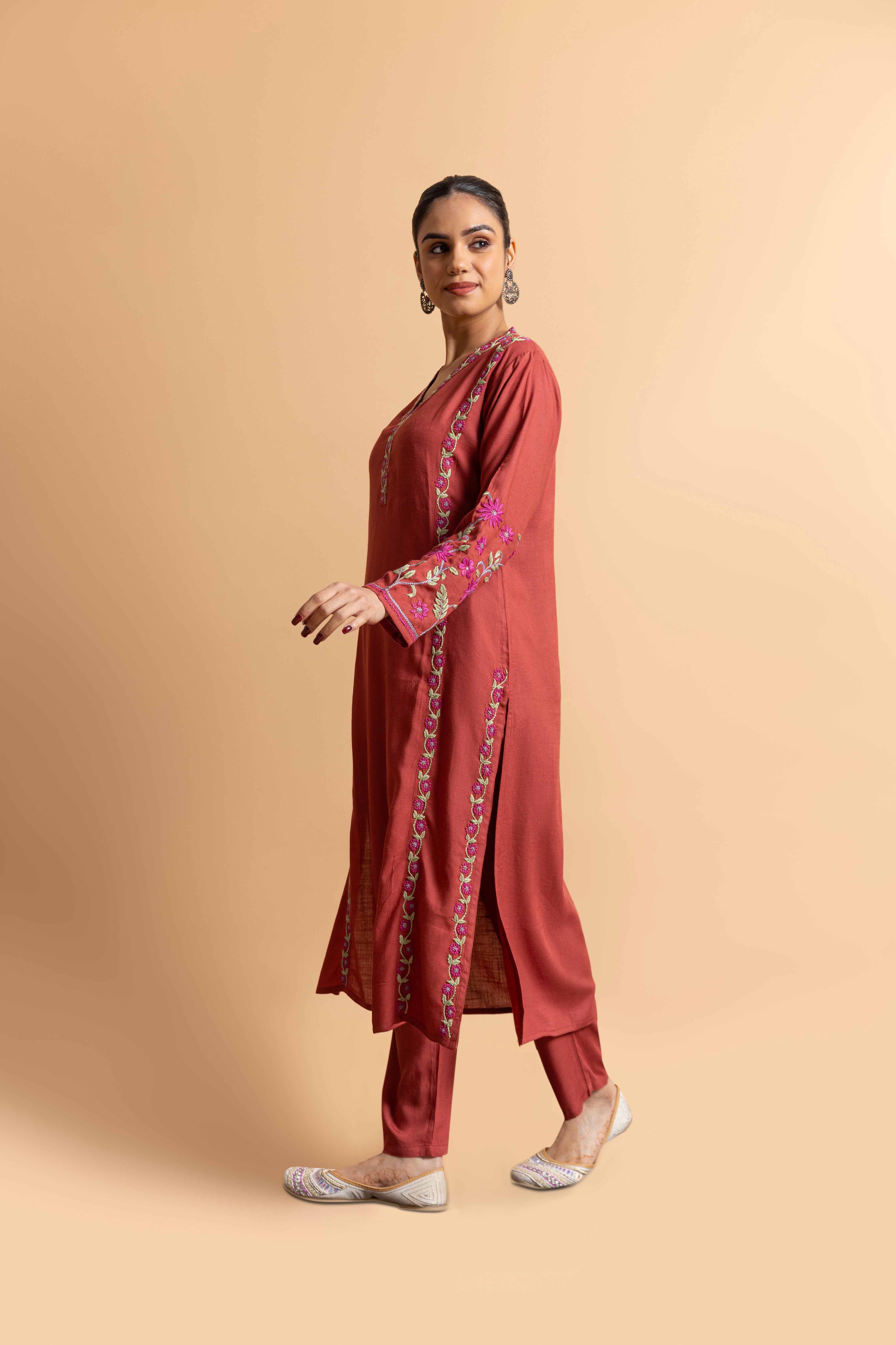 Saba Chikankari Cotton Silk Kurta Set for Women - Falu Red