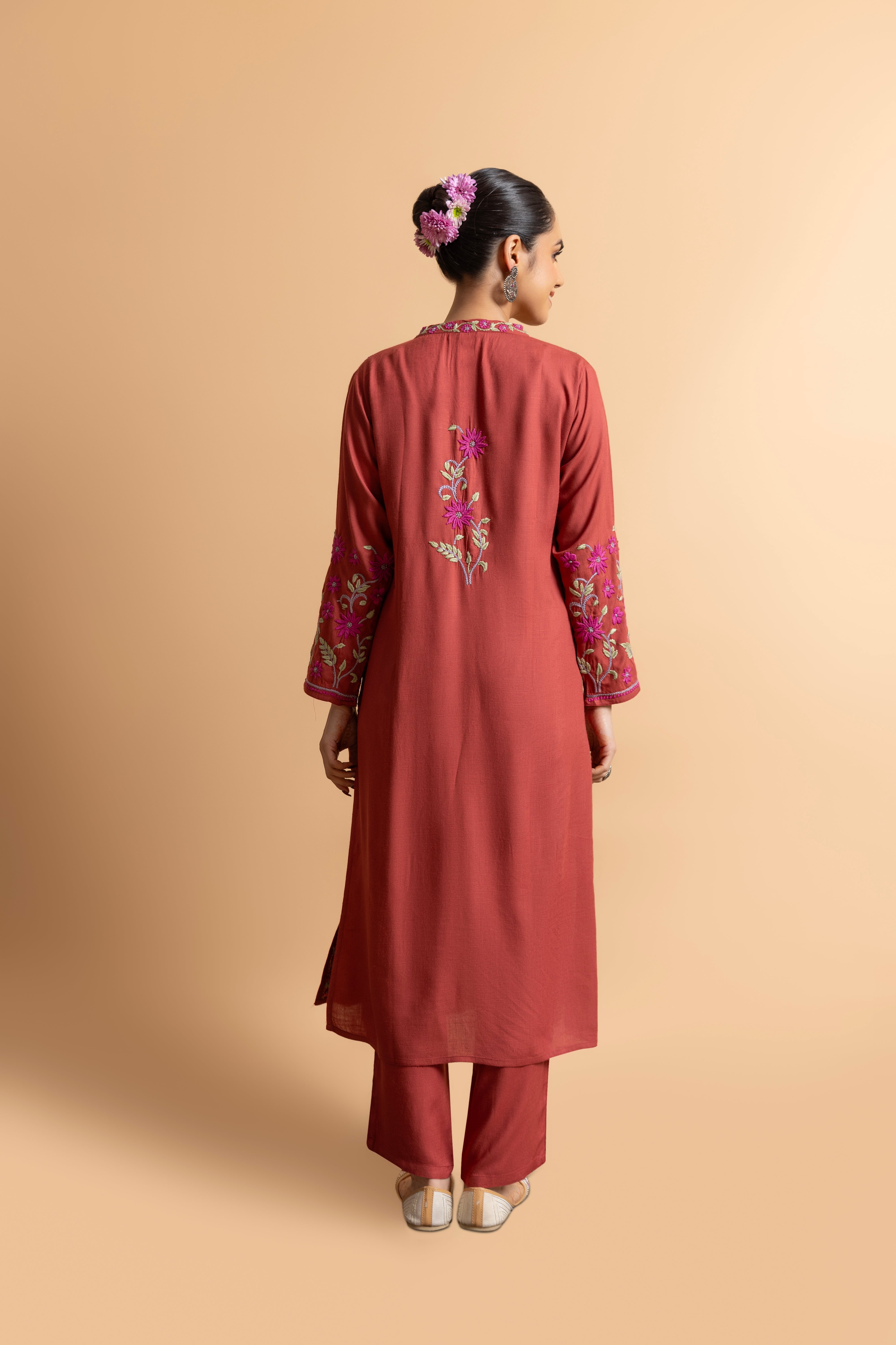 Saba Chikankari Cotton Silk Kurta Set for Women - Falu Red