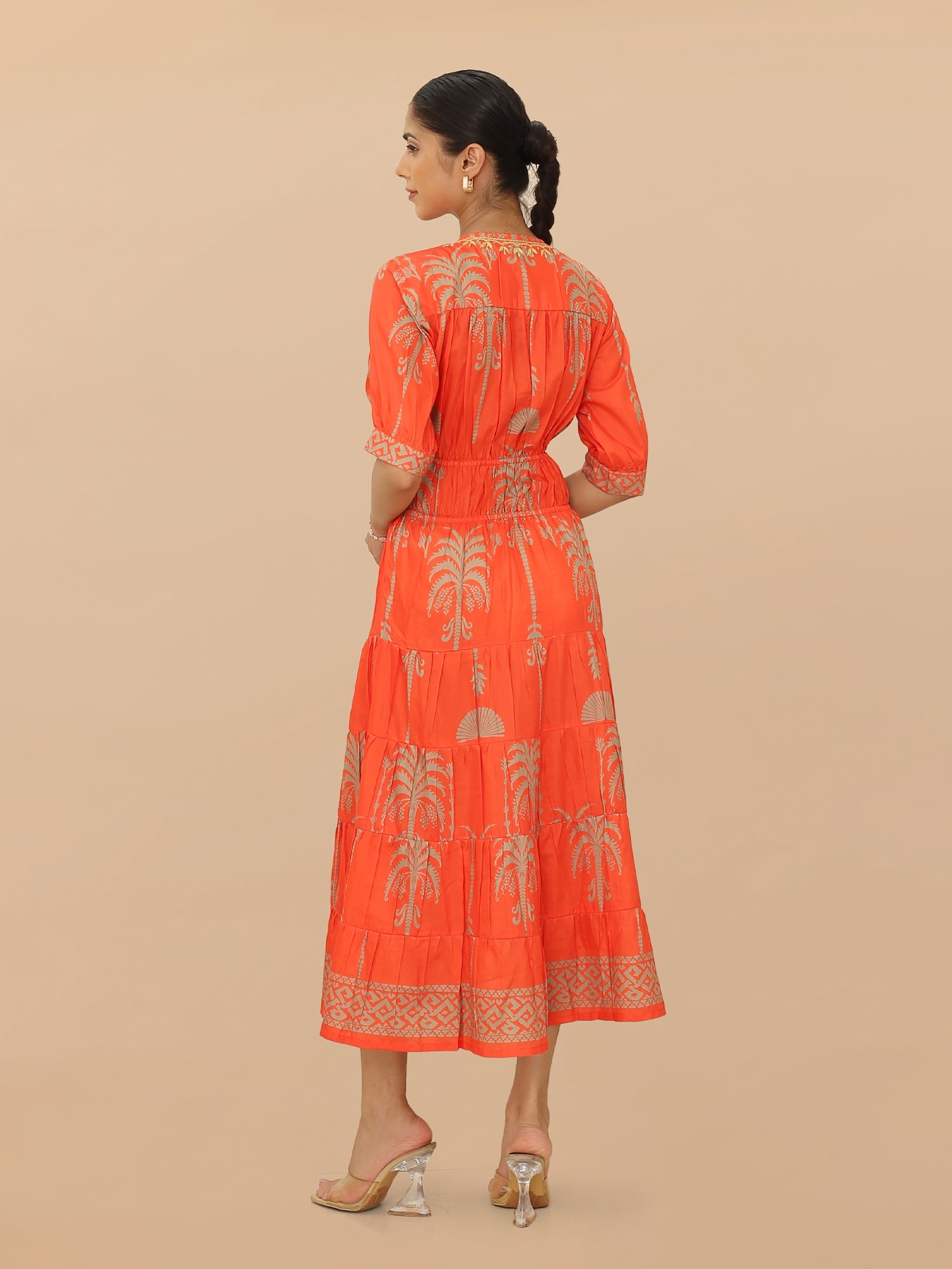 Saba Chikanakri Dress in Printed Poly Muslin - Orange