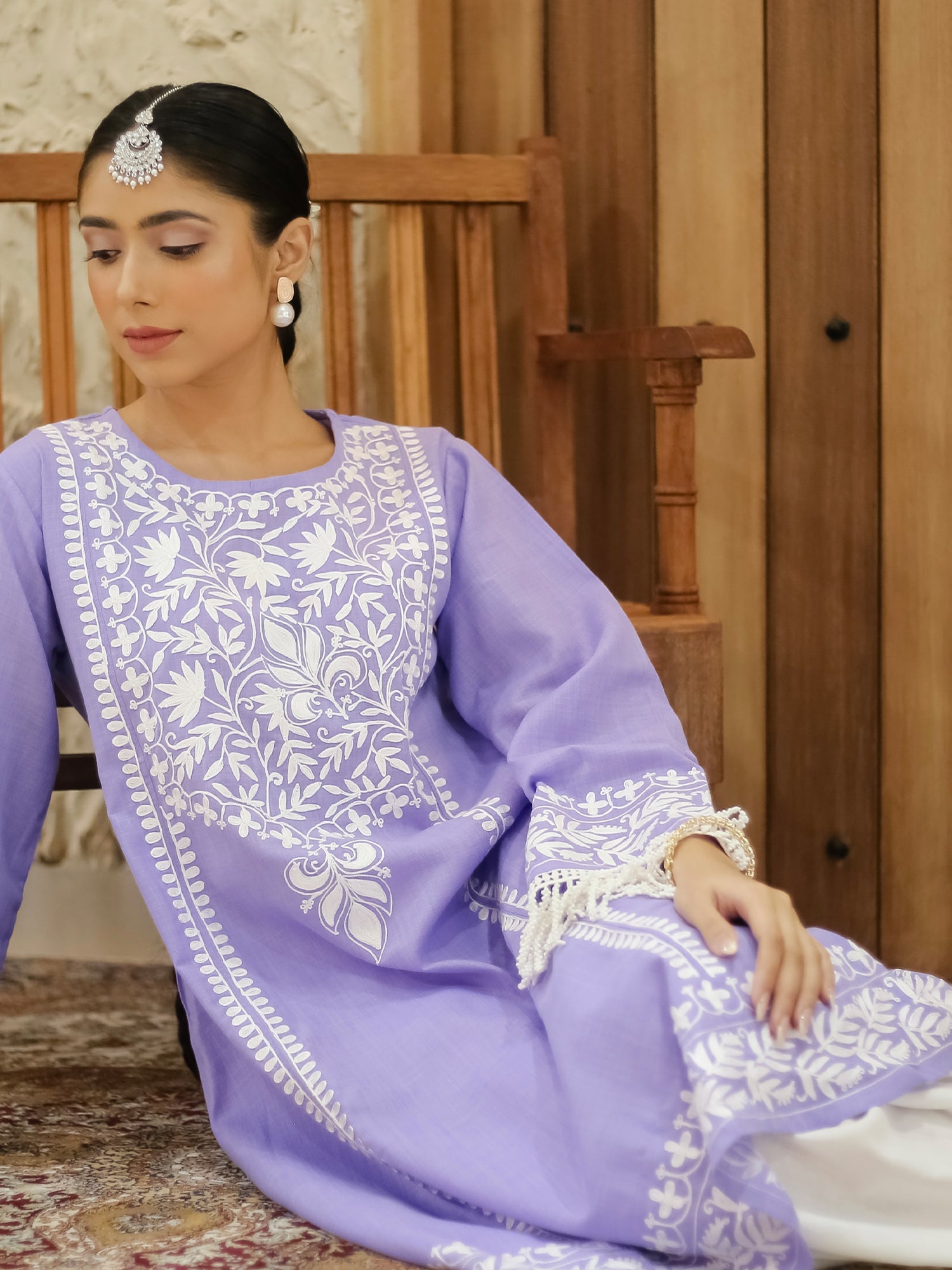 Falak Kashmiri Long Kurta - Lavender