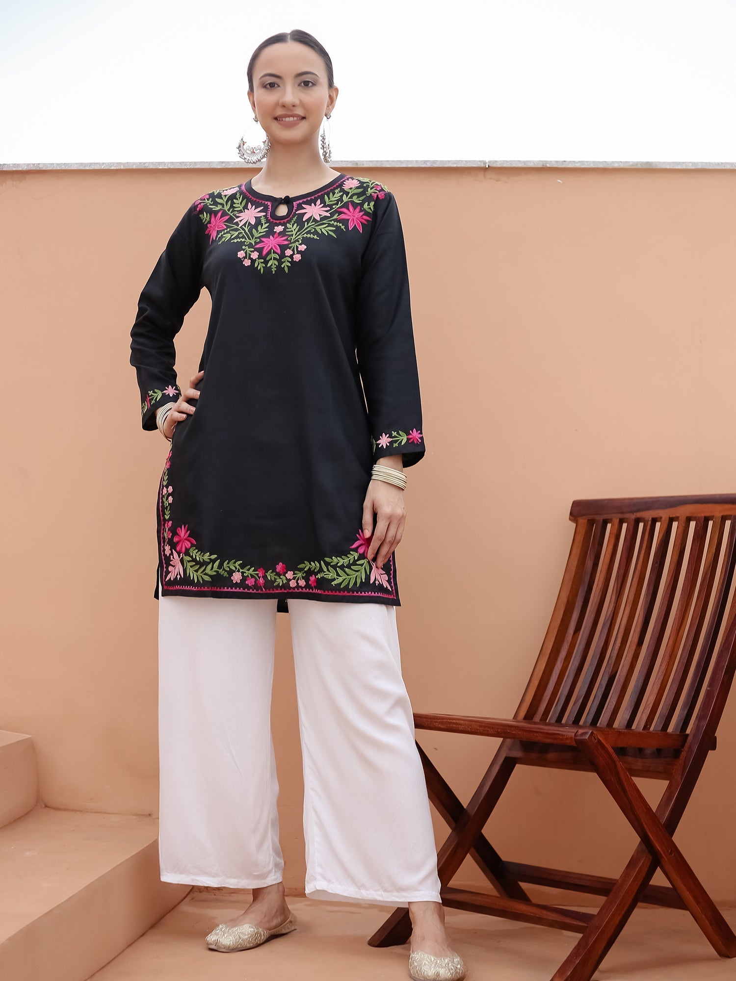 Falak Kashmiri Short Kurta - Black