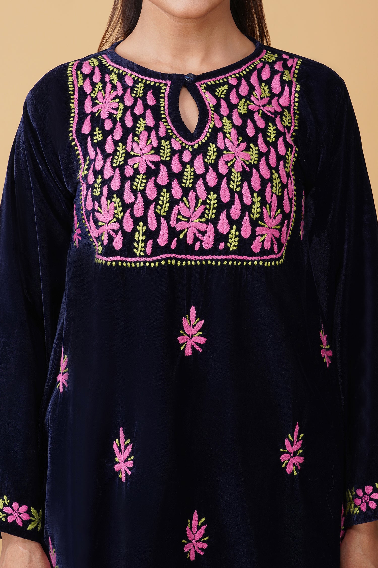 Velvet Chikankari Kurta Set ā Blue