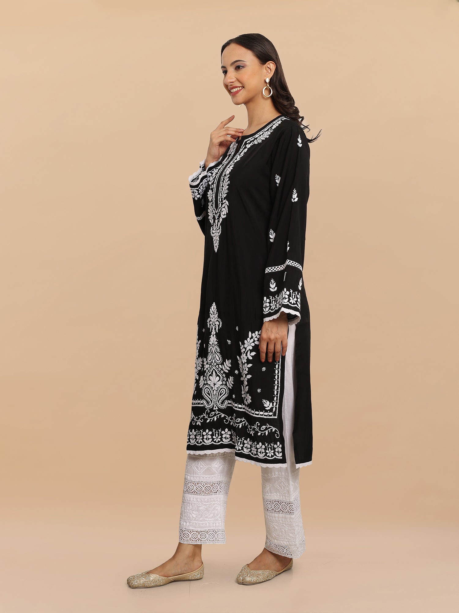 Saba Chikankari Long kurta in Modal Silk - Black