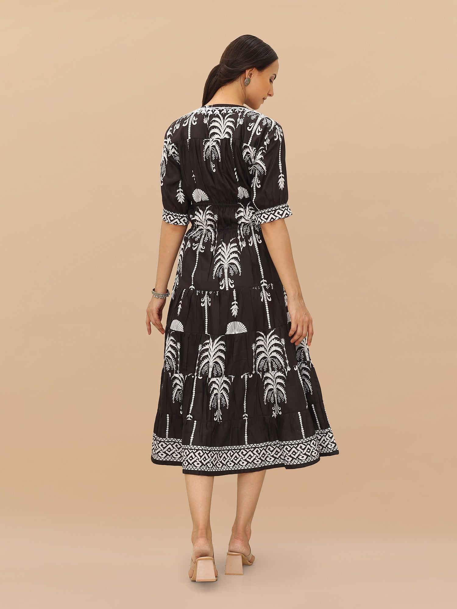 Saba Chikanakri Dress in Printed Poly Muslin - Black