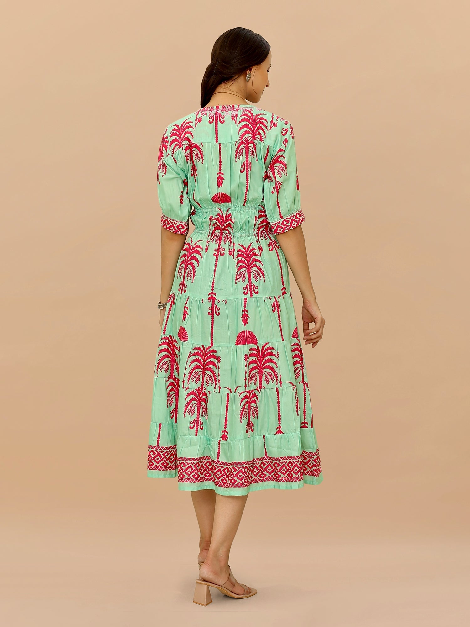 Saba Chikanakri Dress in Printed Poly Muslin - Tourquise blue