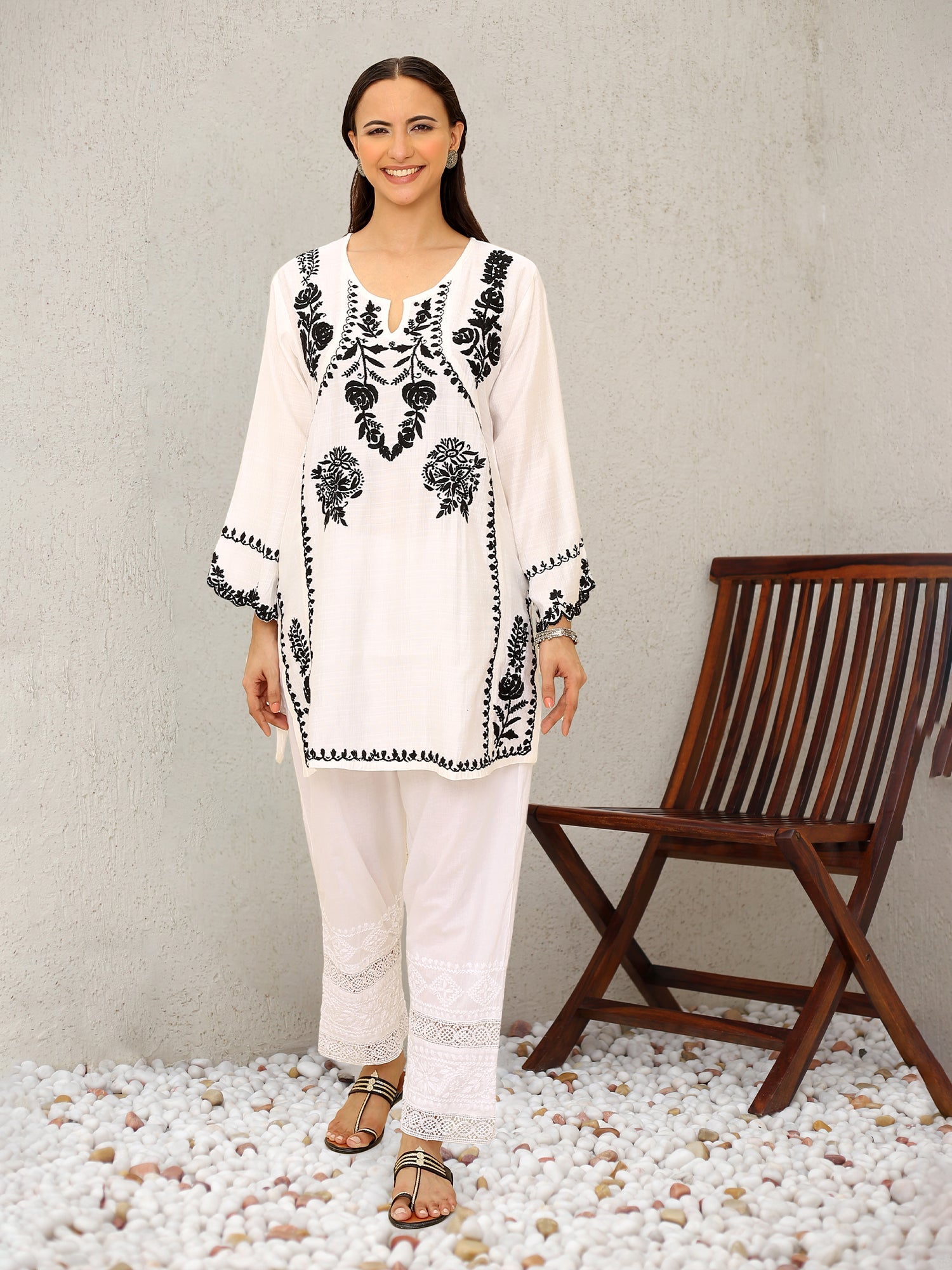 Saba Chikankari Short kurta in Modal Silk - White
