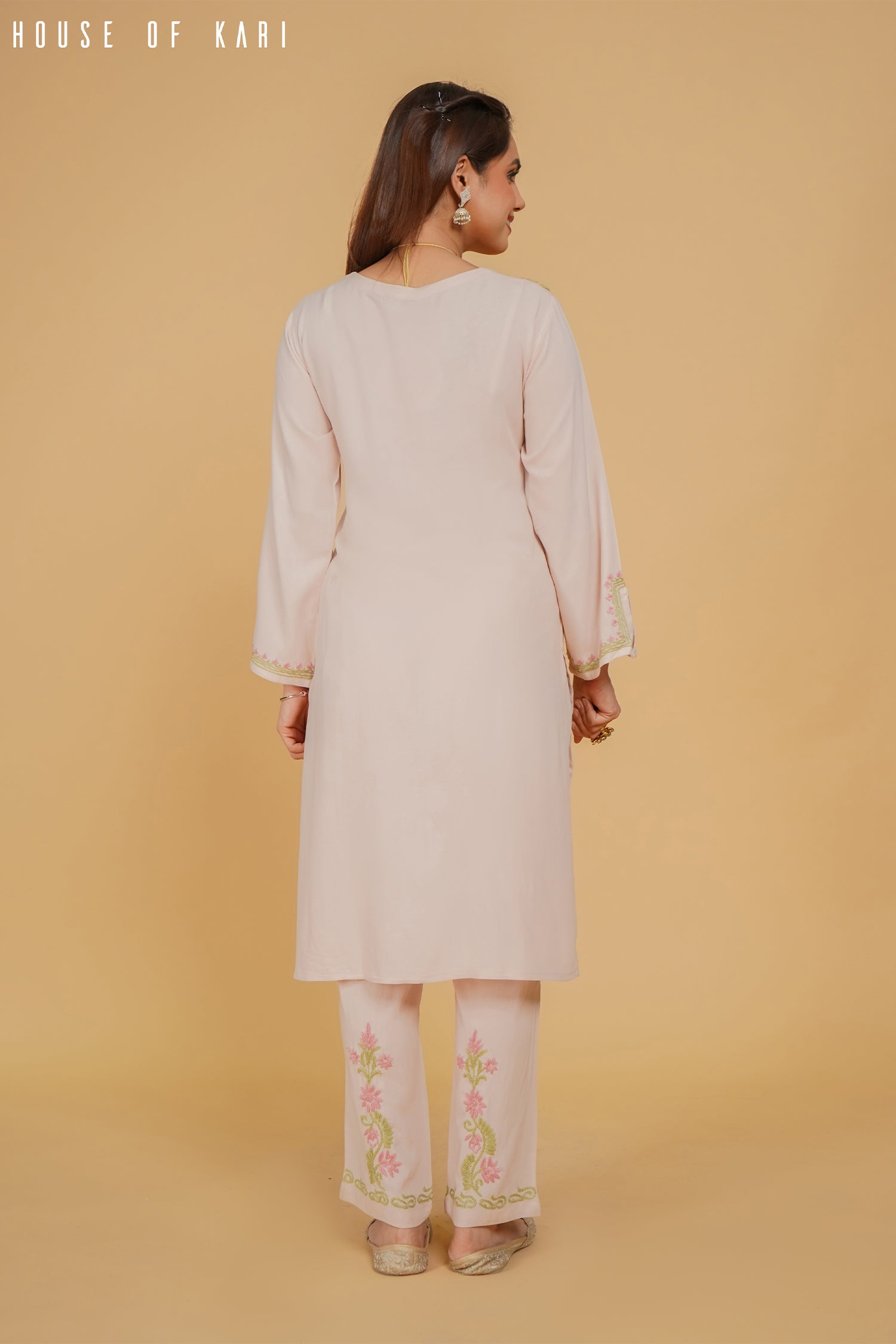 Chikankari Kurta Set In Rayon - Beige