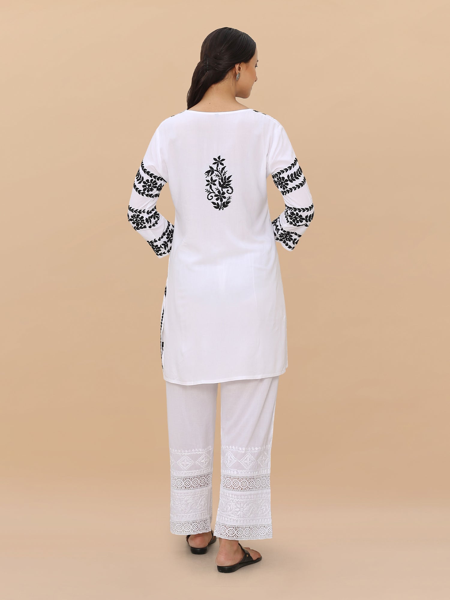 Saba Chikankari Short Kurta in Rayon cotton - White With Black