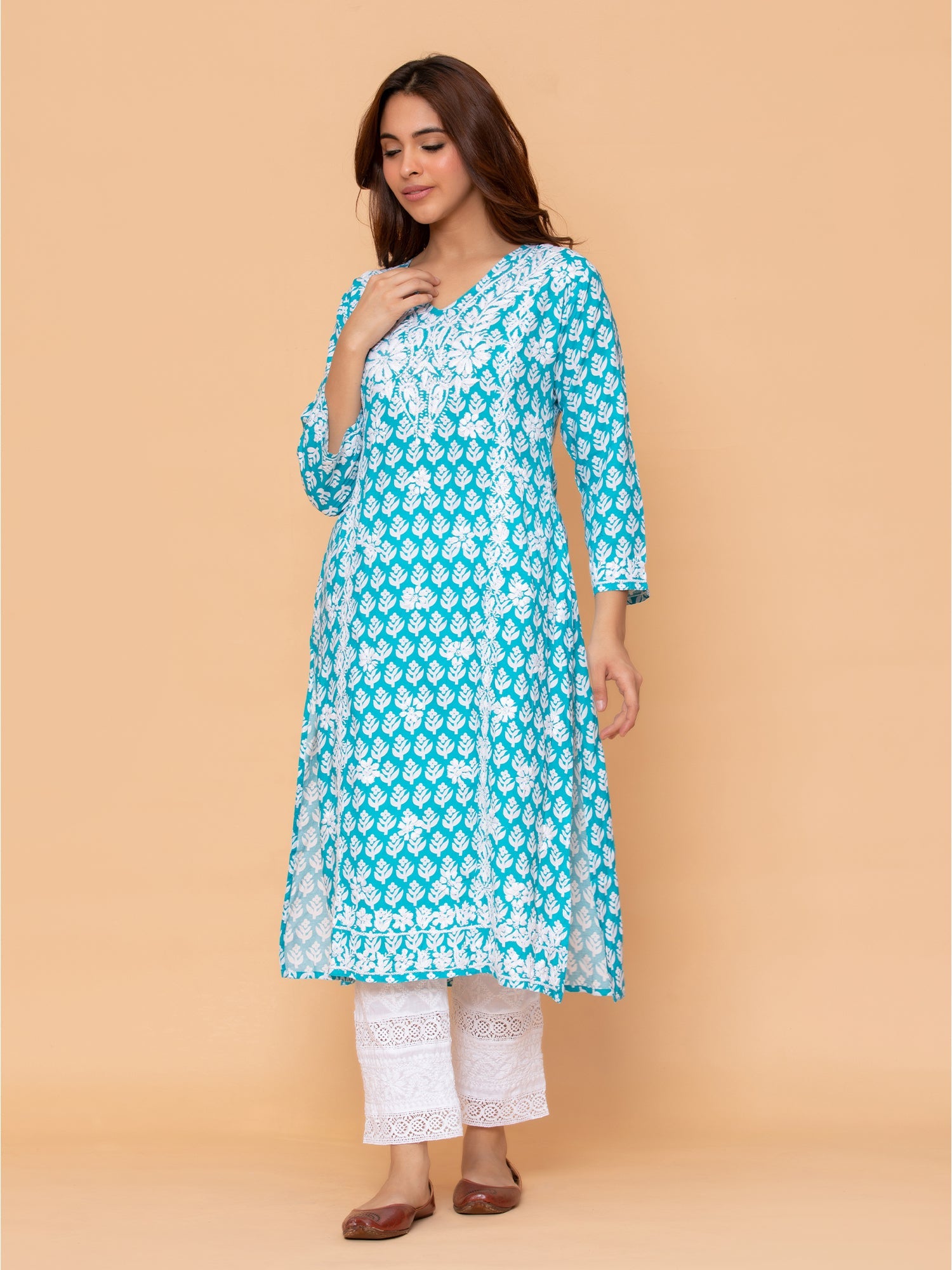 Saba Chikankari Kurta in Muslin - Blue