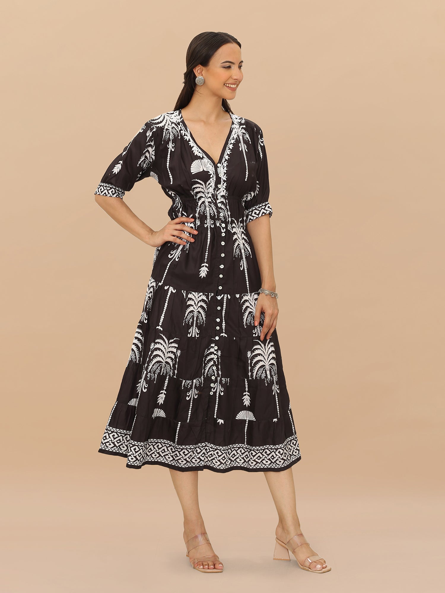 Saba Chikanakri Dress in Printed Poly Muslin - Black