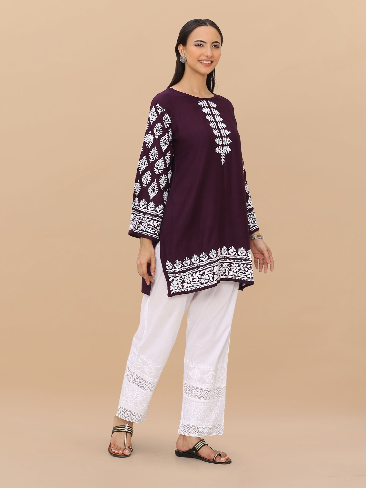 Saba Chikankari Short kurta in Modal Silk - Purple