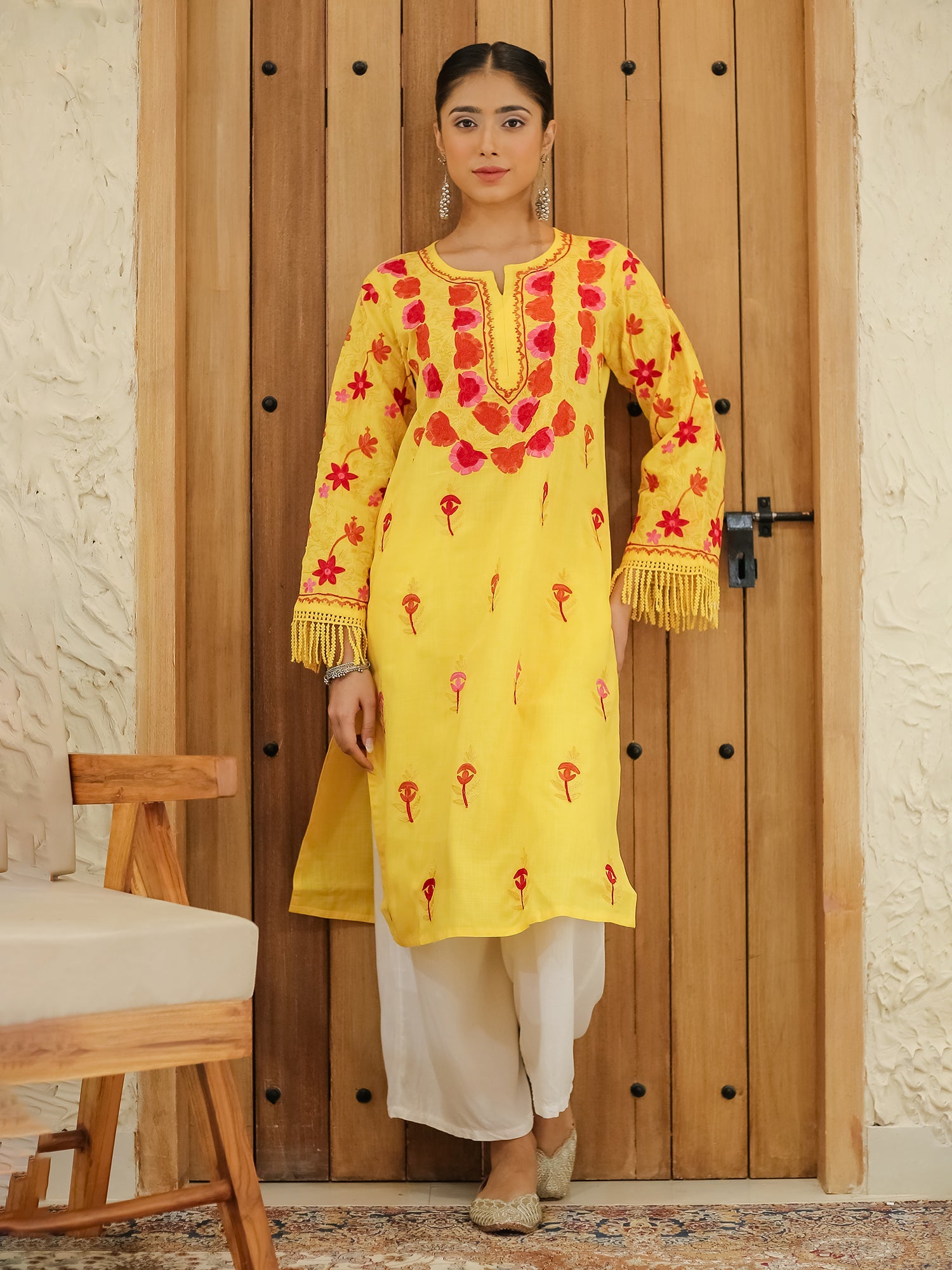 Falak Kashmiri Long Kurta - Yellow