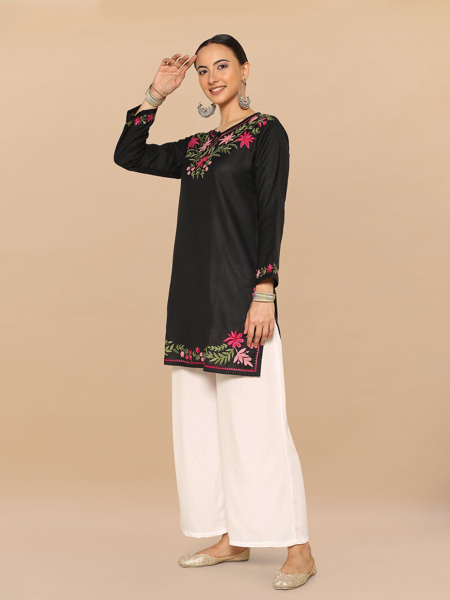 Falak Kashmiri Short Kurta - Black