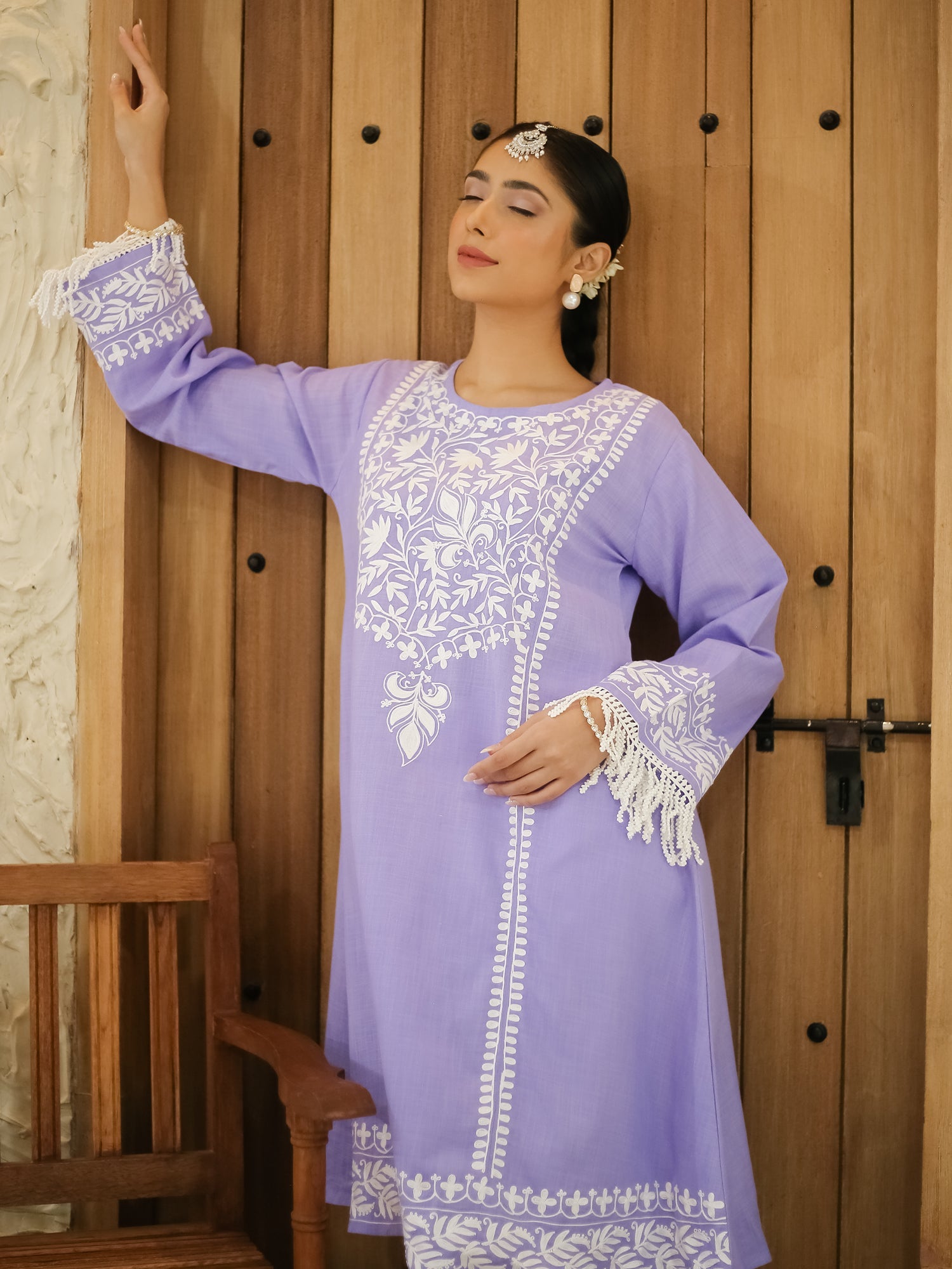 Falak Kashmiri Long Kurta - Lavender