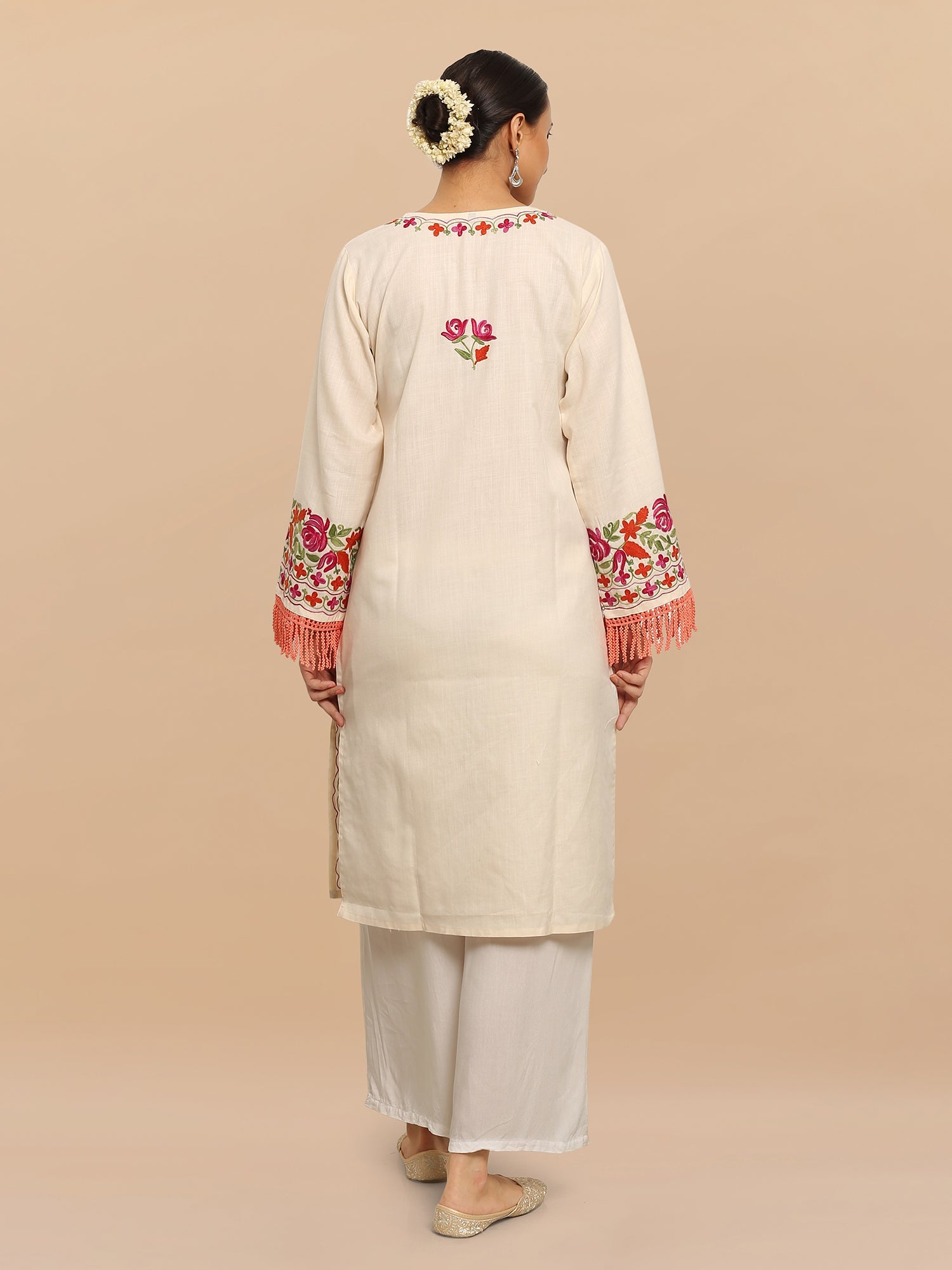 Falak Kashmiri Long Kurta - Off White