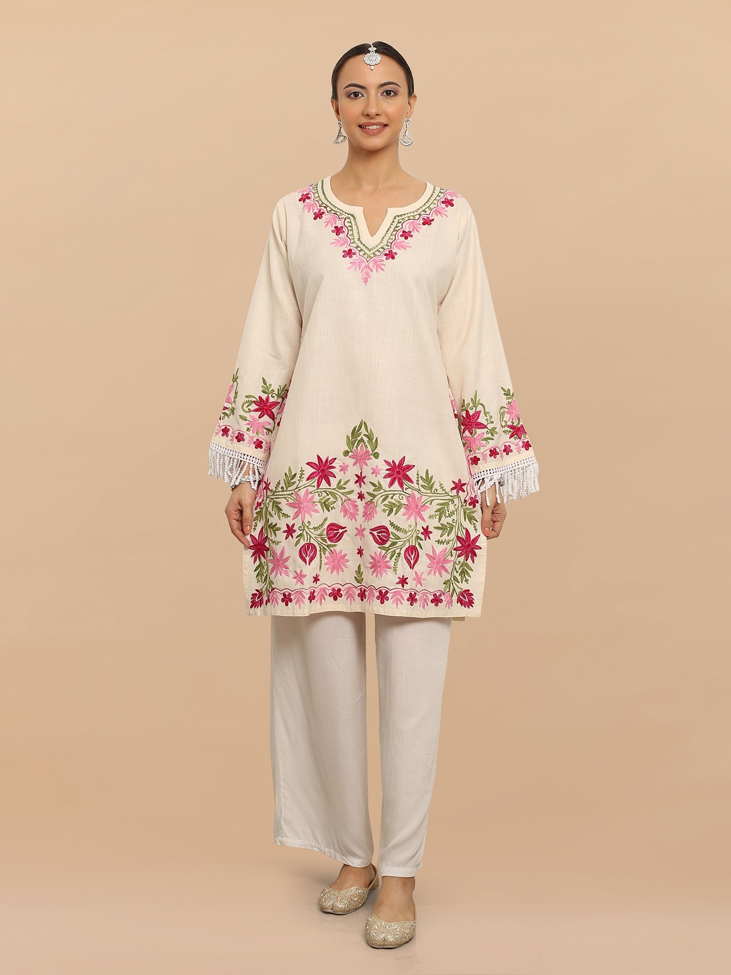 Komal x HOK Falak Kashmiri Long Kurta - White