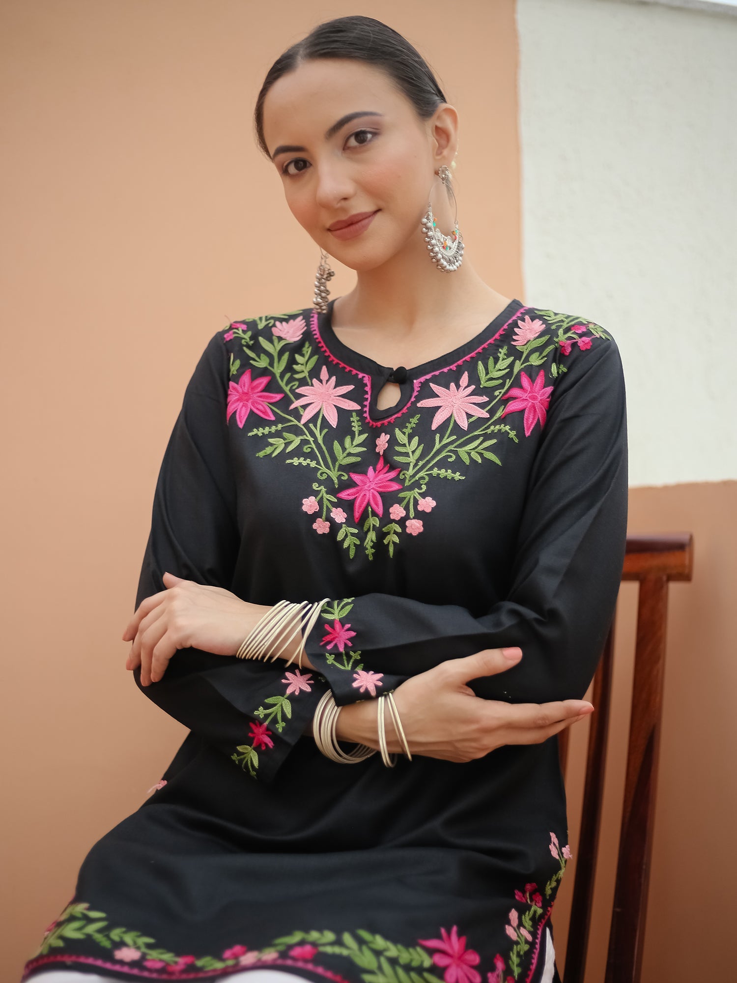 Falak Kashmiri Short Kurta - Black