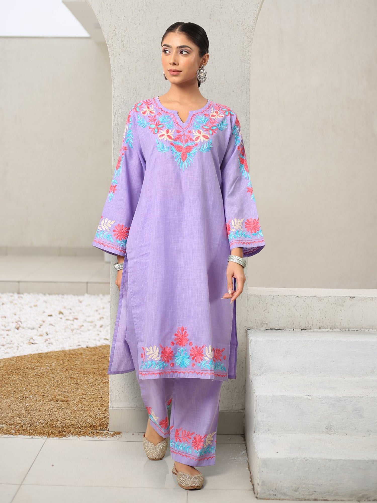 Falak Kashmiri Long Kurta Set - Lavender