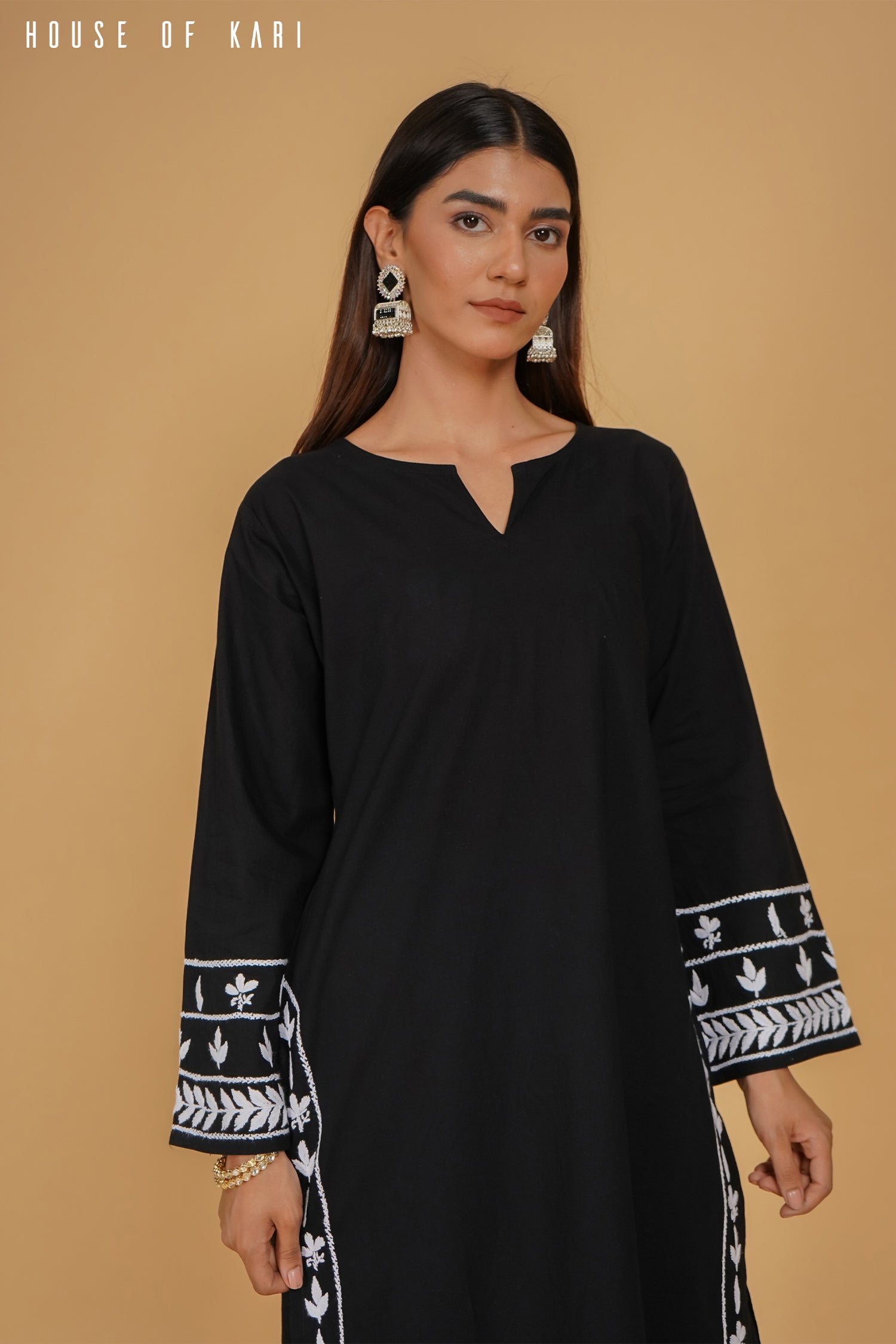 Chikankari Kurta Set In cotton - Black