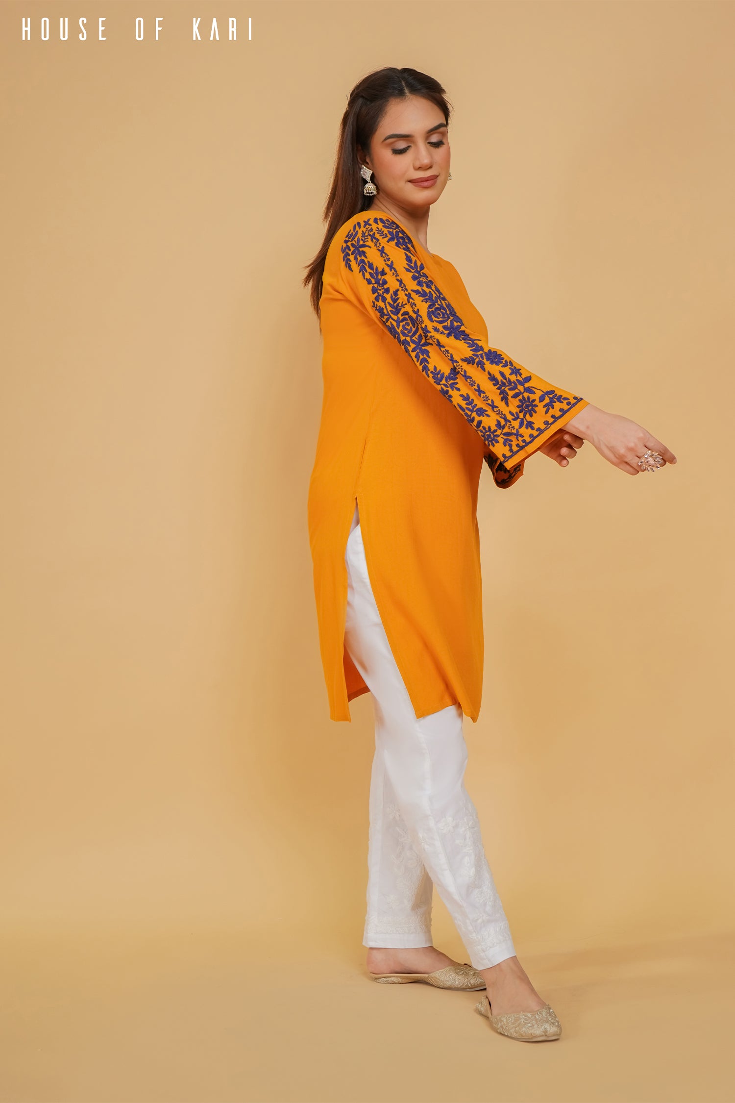 Rayon Chikankari Medium Kurta in Mustard