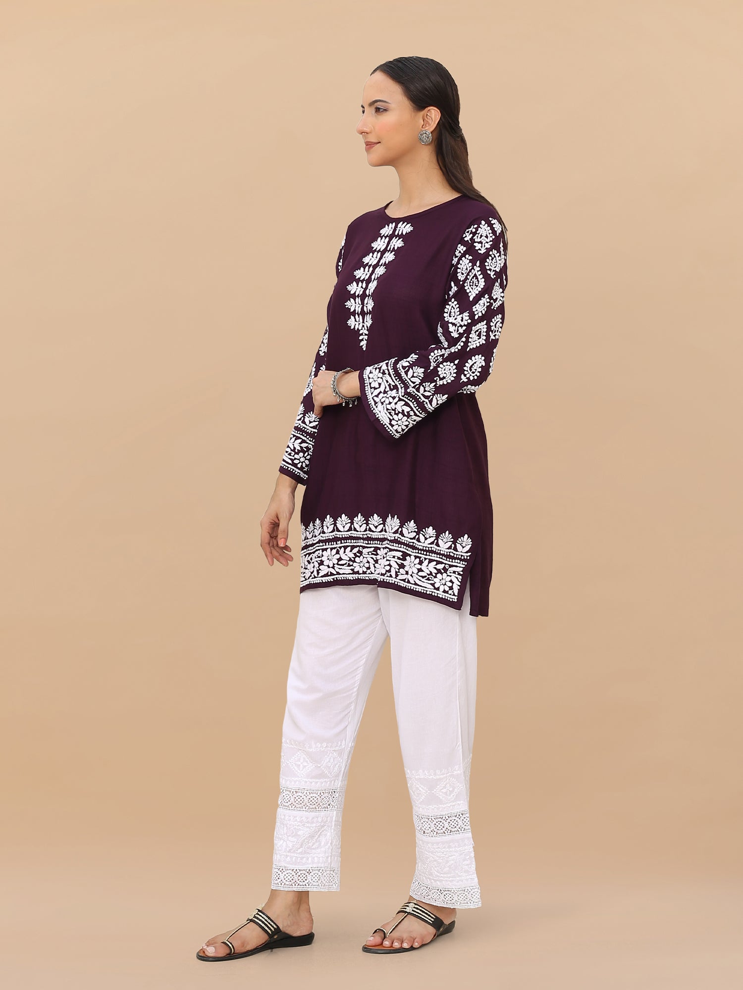 Saba Chikankari Short kurta in Modal Silk - Purple