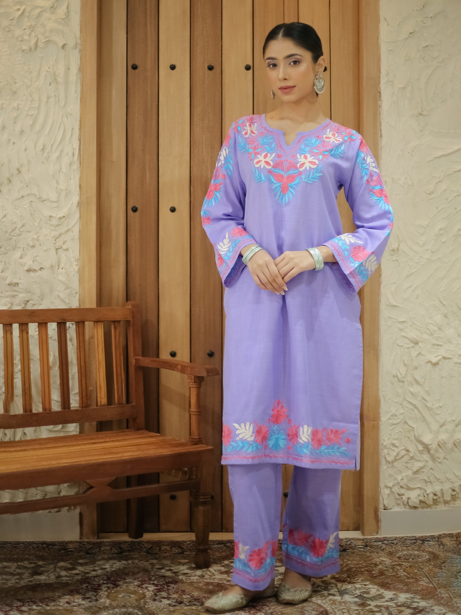 Falak Kashmiri Long Kurta Set - Lavender