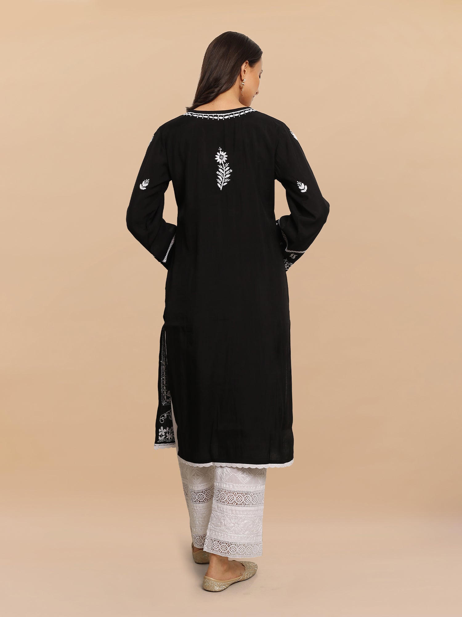 Saba Chikankari Long kurta in Modal Silk - Black