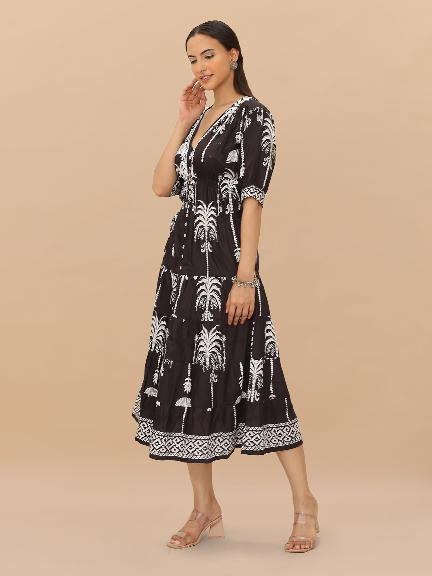 Saba Chikanakri Dress in Printed Poly Muslin - Black