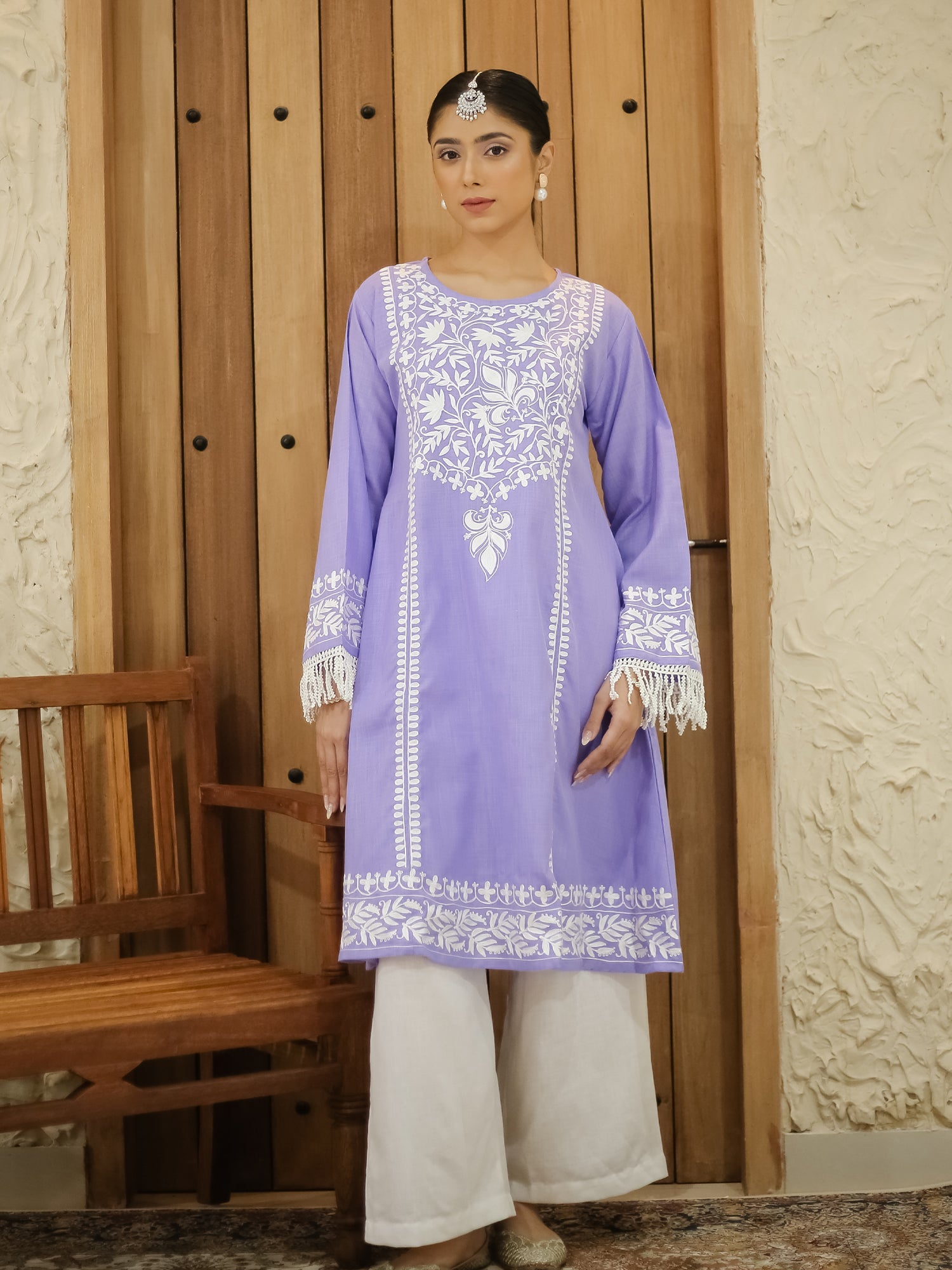 Falak Kashmiri Long Kurta - Lavender