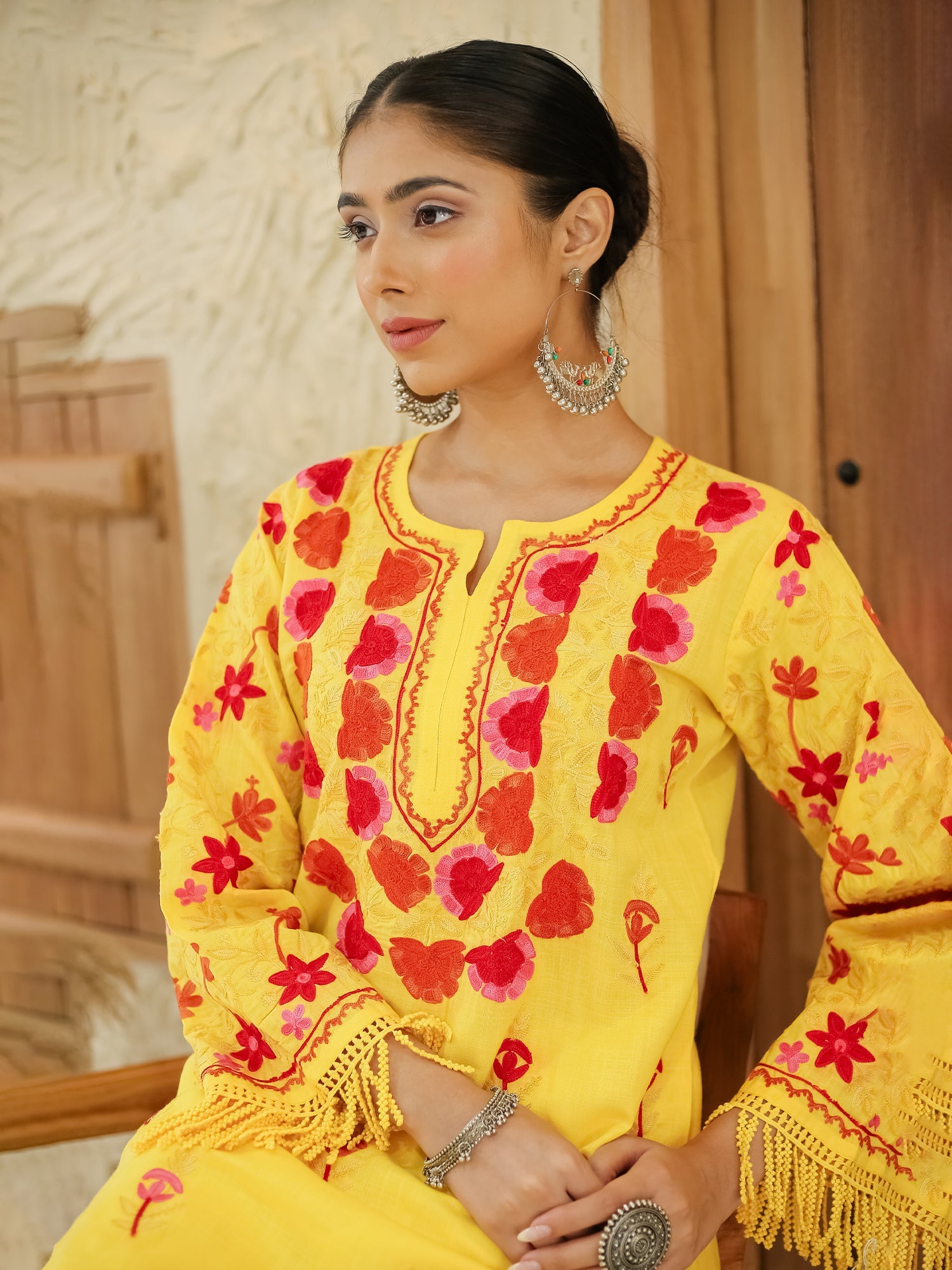 Falak Kashmiri Long Kurta - Yellow